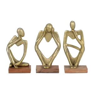 METAL/WOOD, S/3 9" DEEP THOUGHTS, GOLD