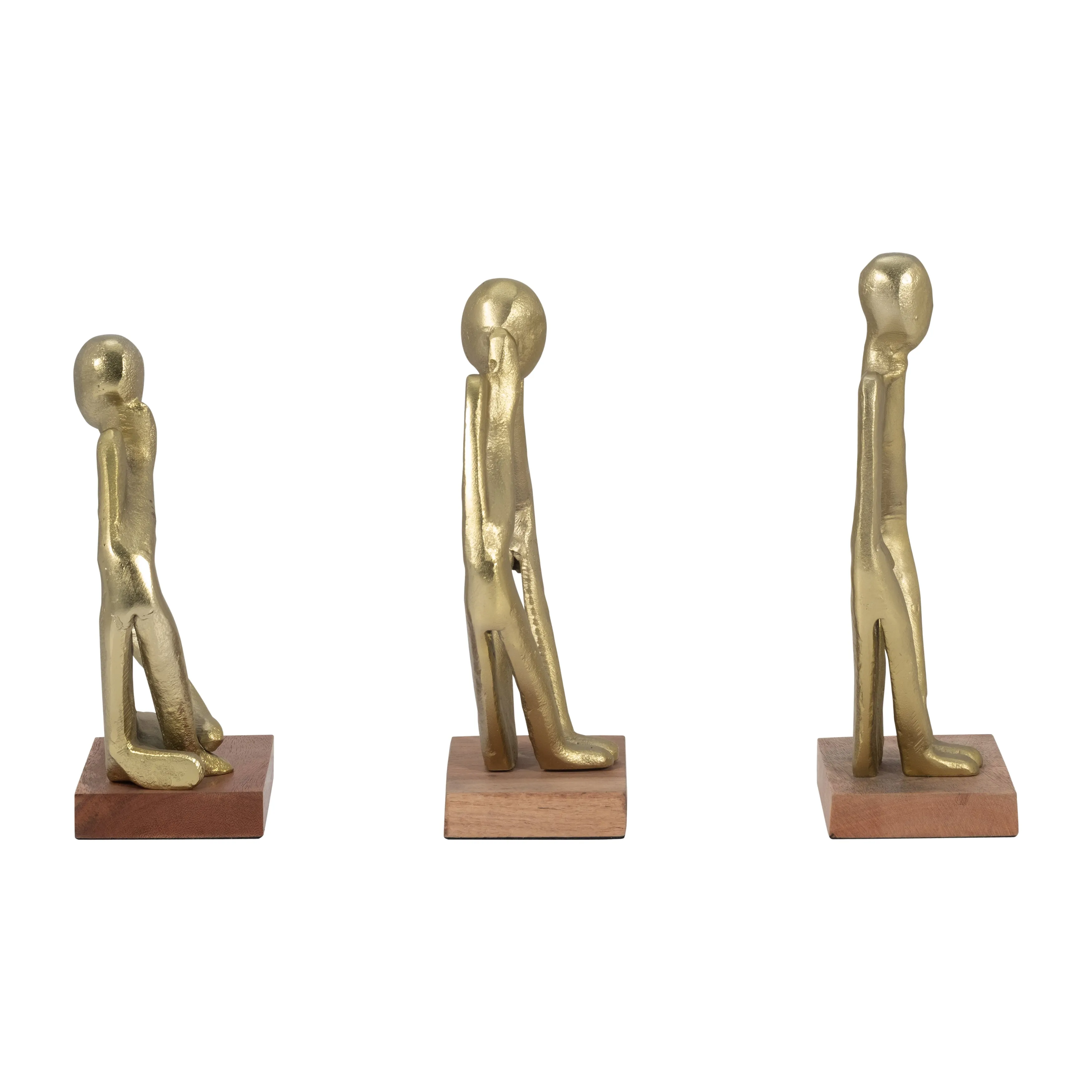 METAL/WOOD, S/3 9" DEEP THOUGHTS, GOLD
