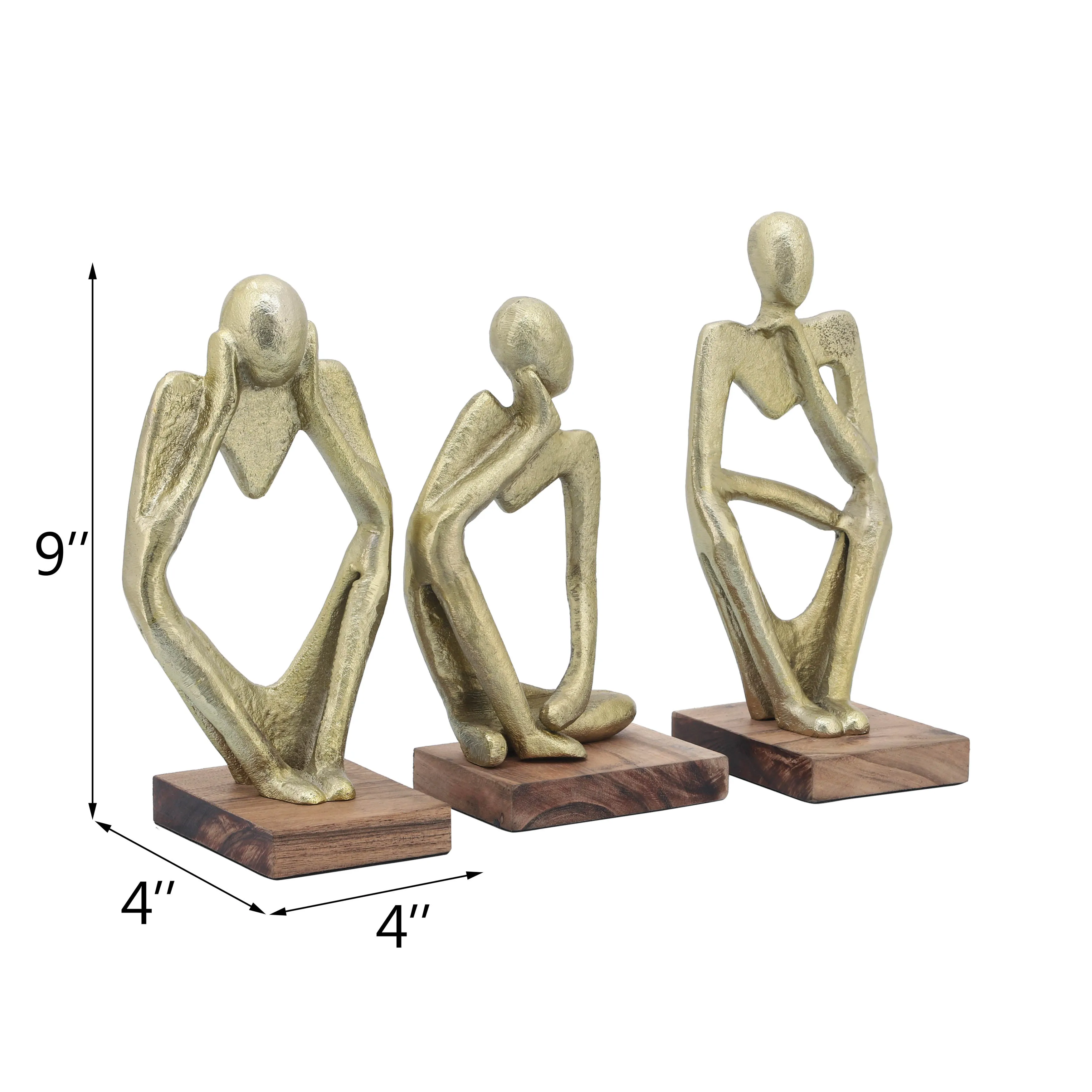 METAL/WOOD, S/3 9" DEEP THOUGHTS, GOLD