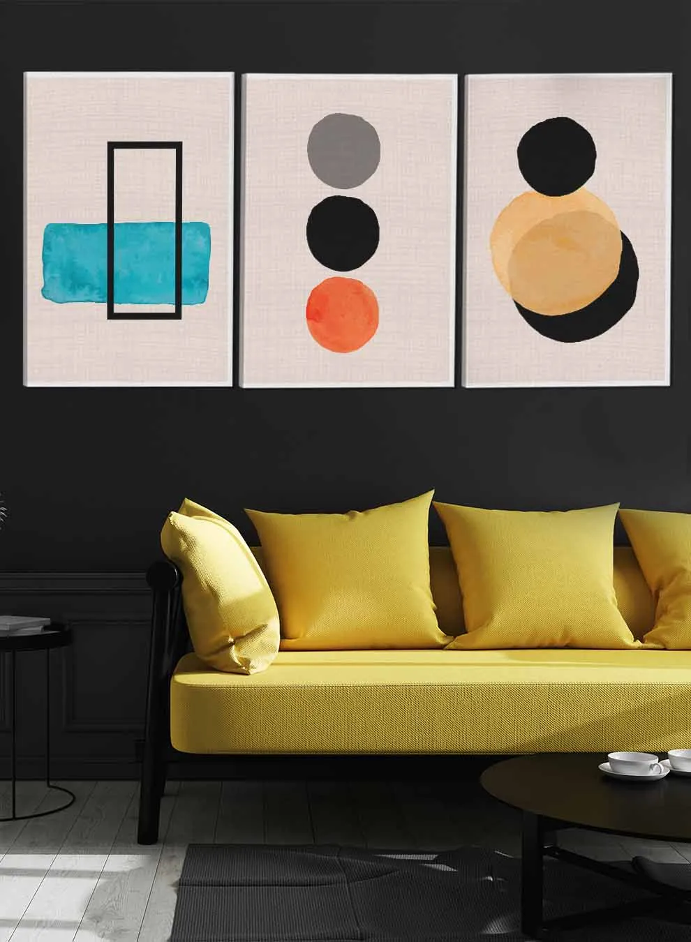Modern Rectangle And Circles Abstract Paintings(set of 3)