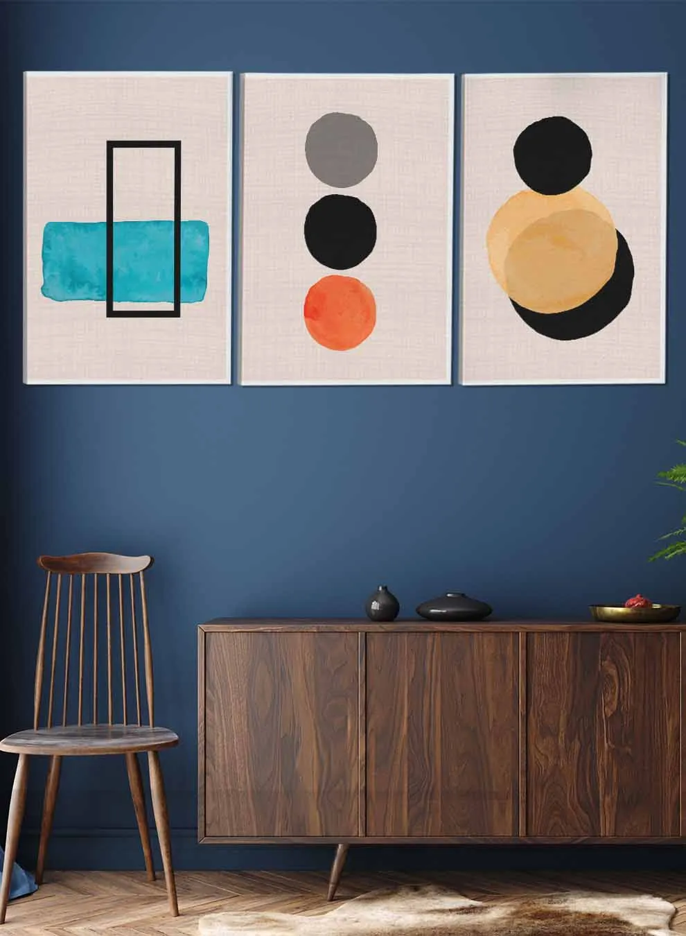 Modern Rectangle And Circles Abstract Paintings(set of 3)