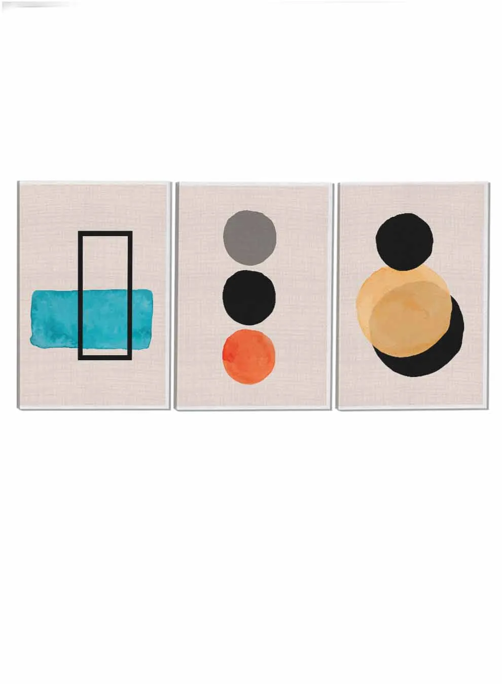 Modern Rectangle And Circles Abstract Paintings(set of 3)
