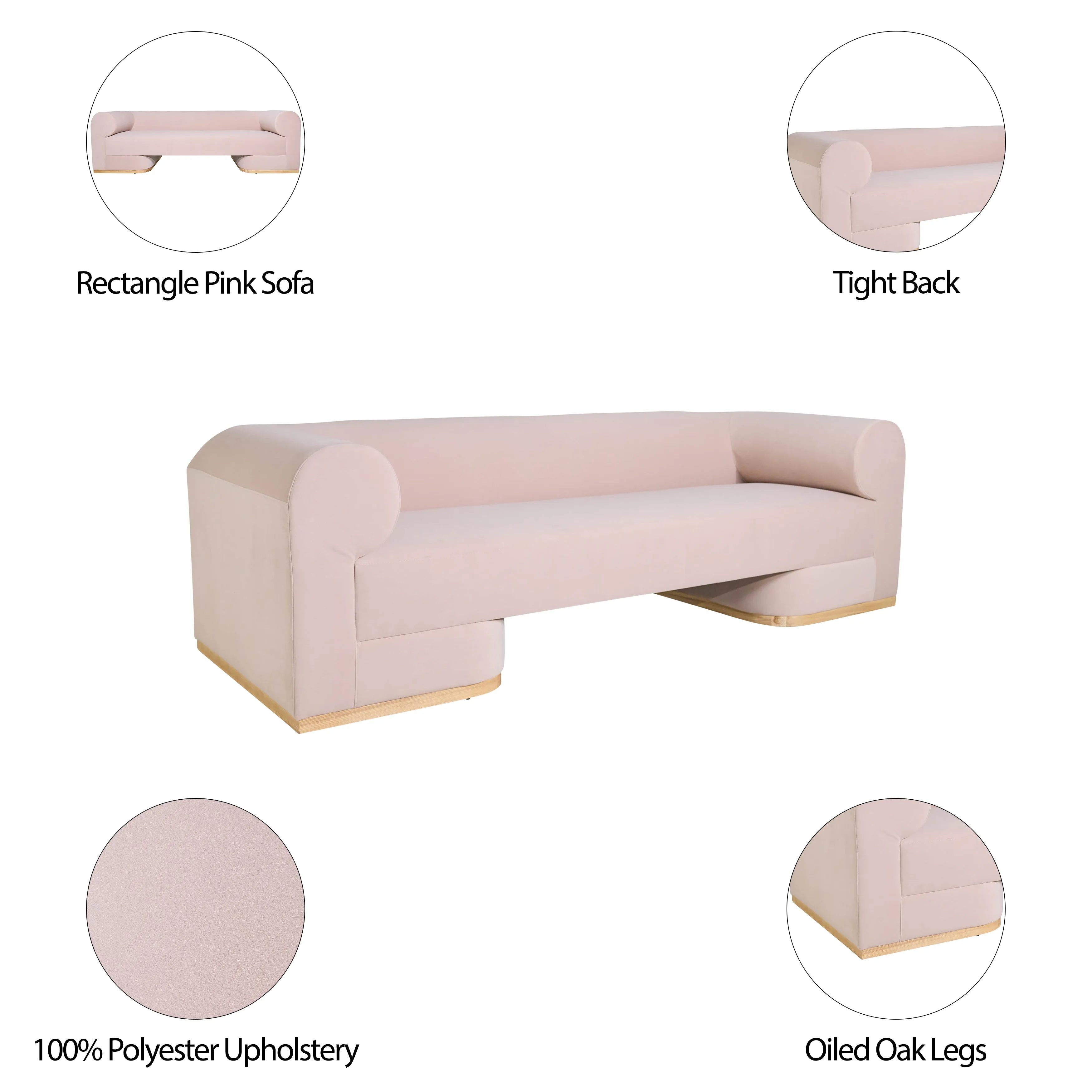 MODERN SOFA - OAK WOOD BASE, BLUSH
