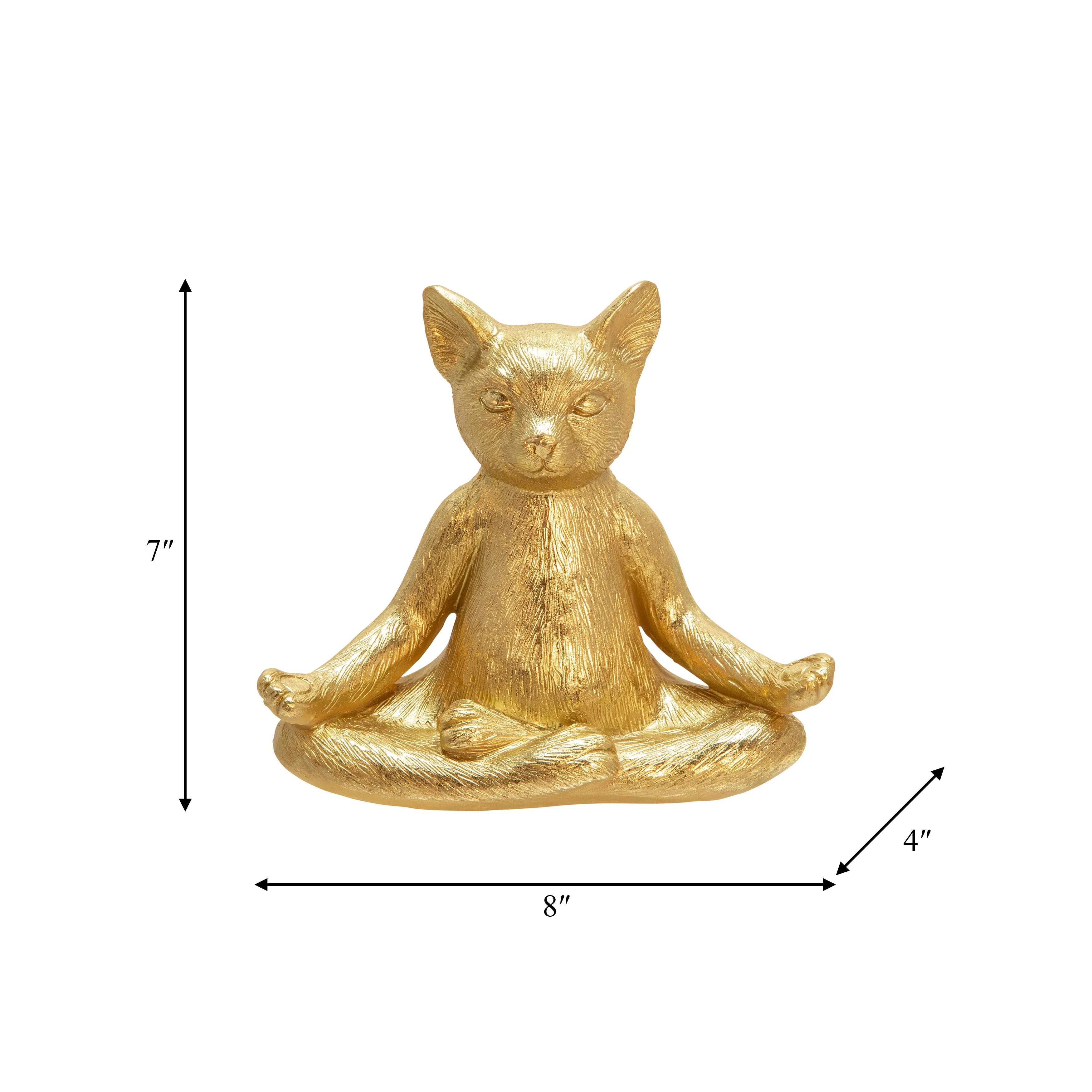 POLYRESIN, 7" YOGA CAT, GOLD