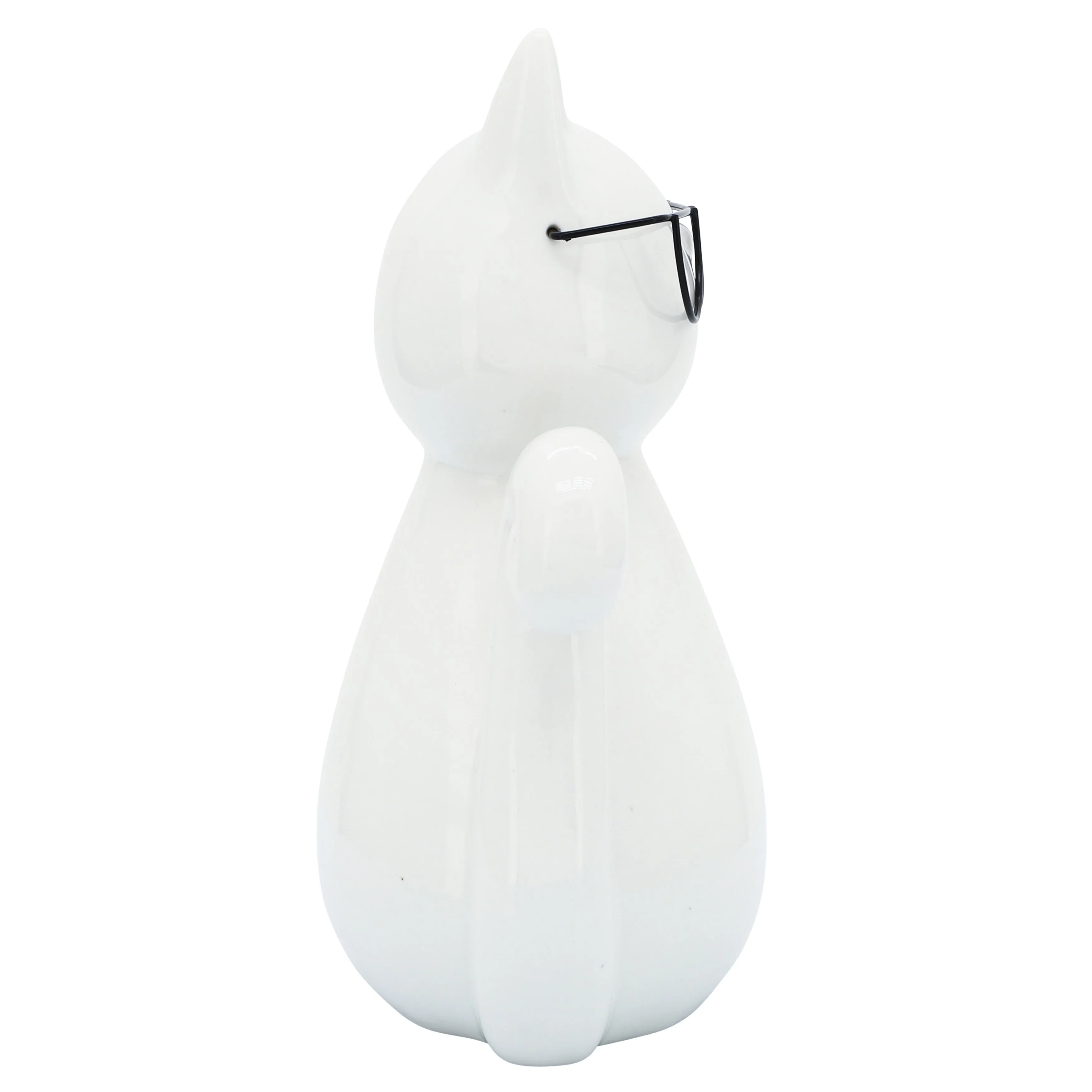 PORCELAIN, 7"H CAT W/ GLASSES, WHITE