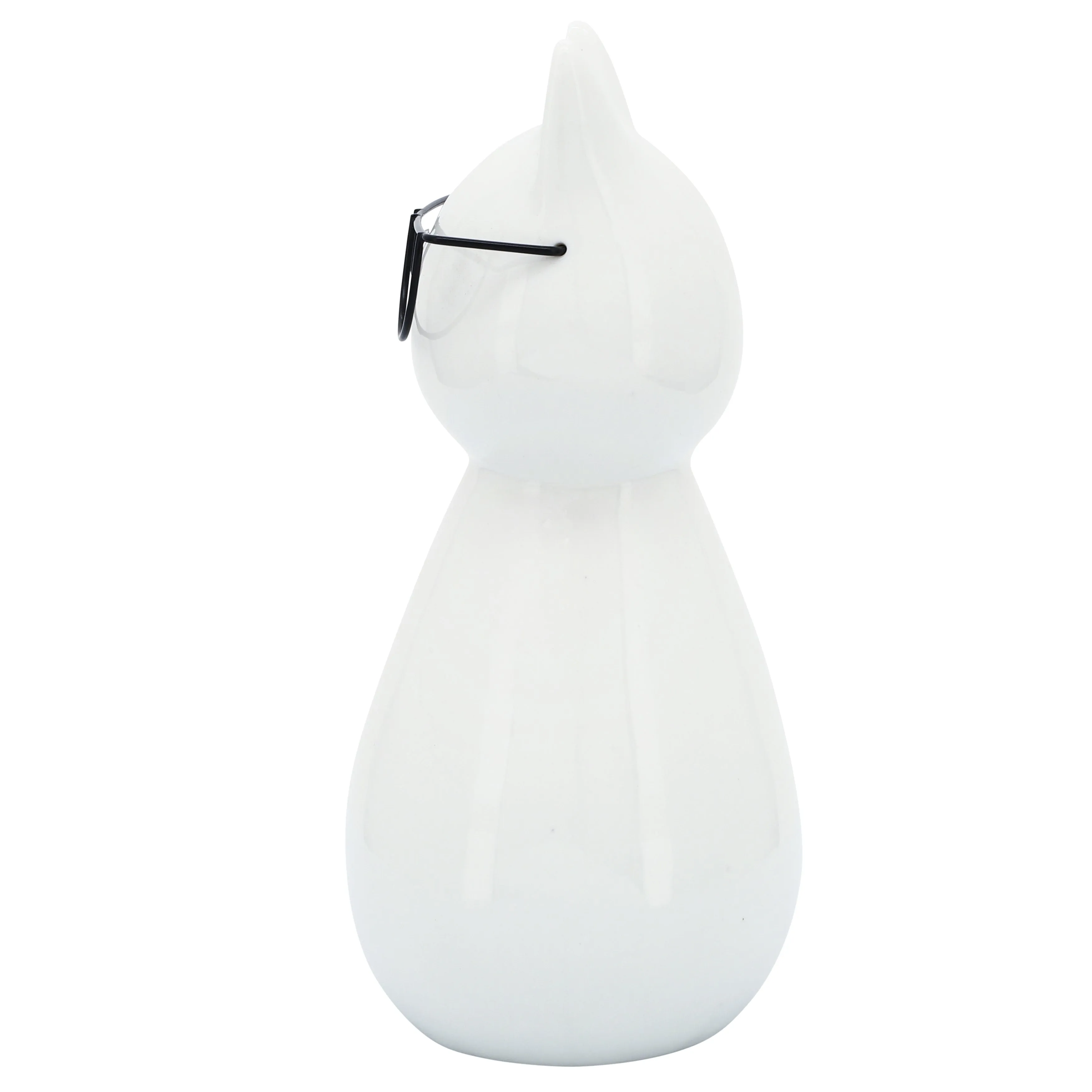 PORCELAIN, 7"H CAT W/ GLASSES, WHITE