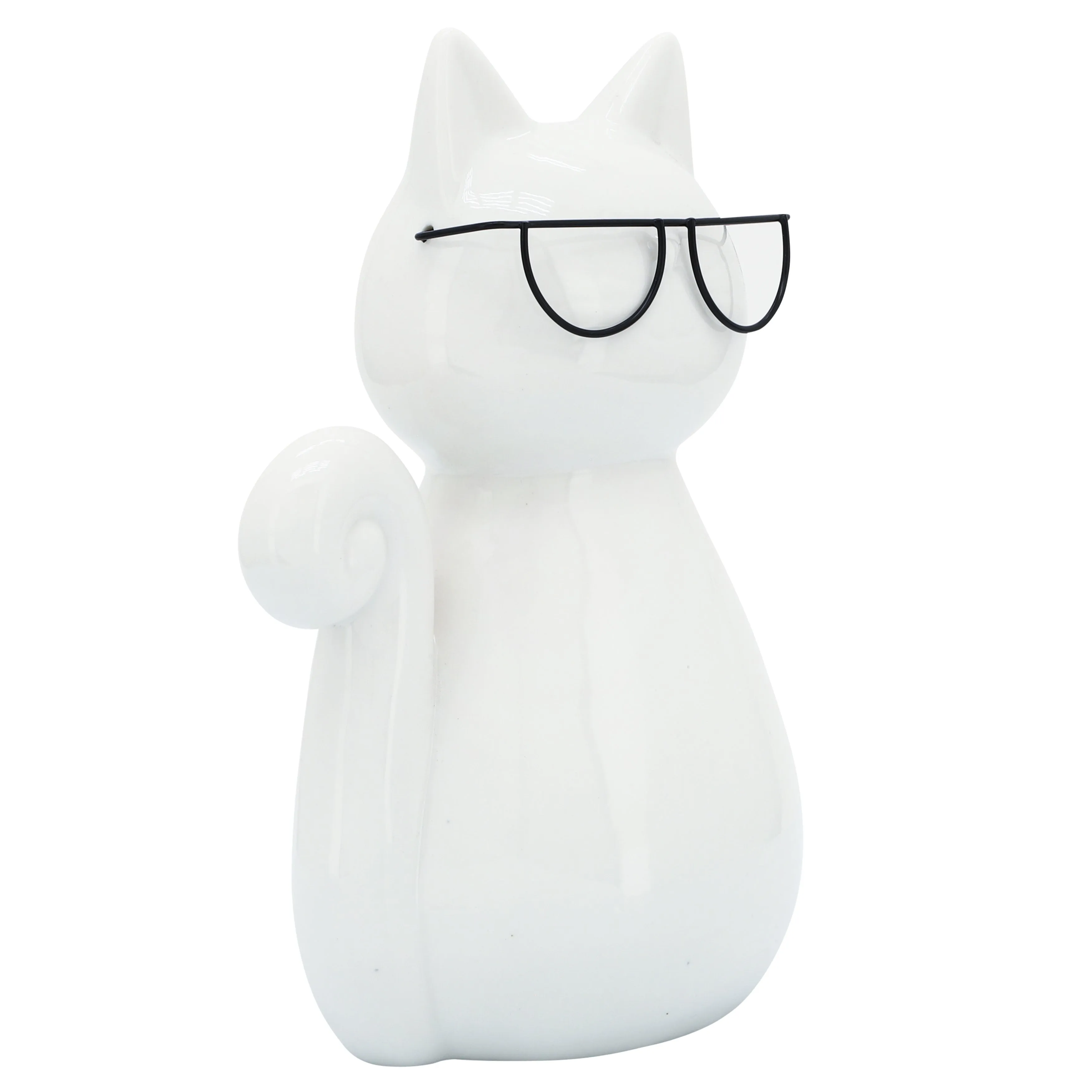PORCELAIN, 7"H CAT W/ GLASSES, WHITE