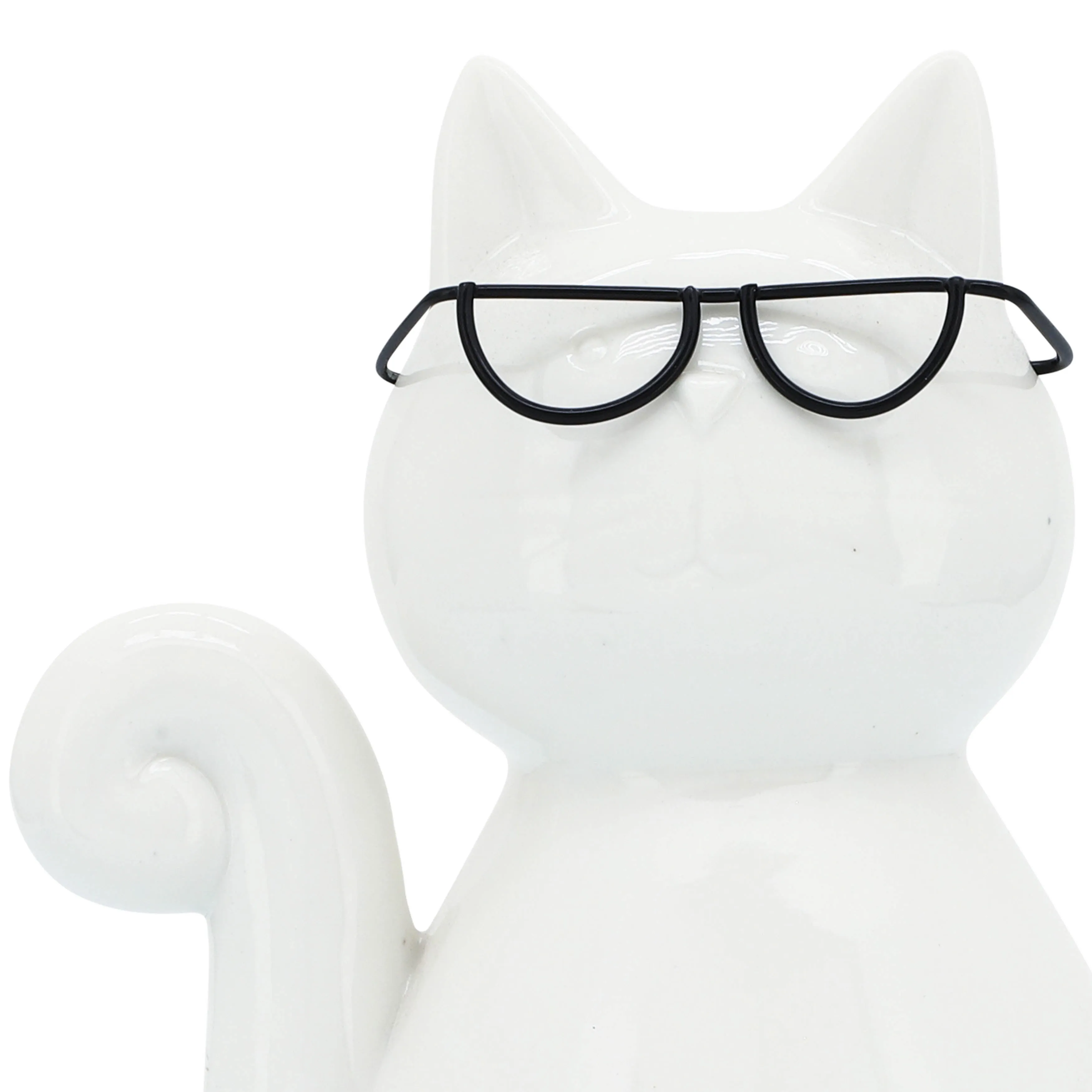 PORCELAIN, 8"H CAT W/ GLASSES, WHITE