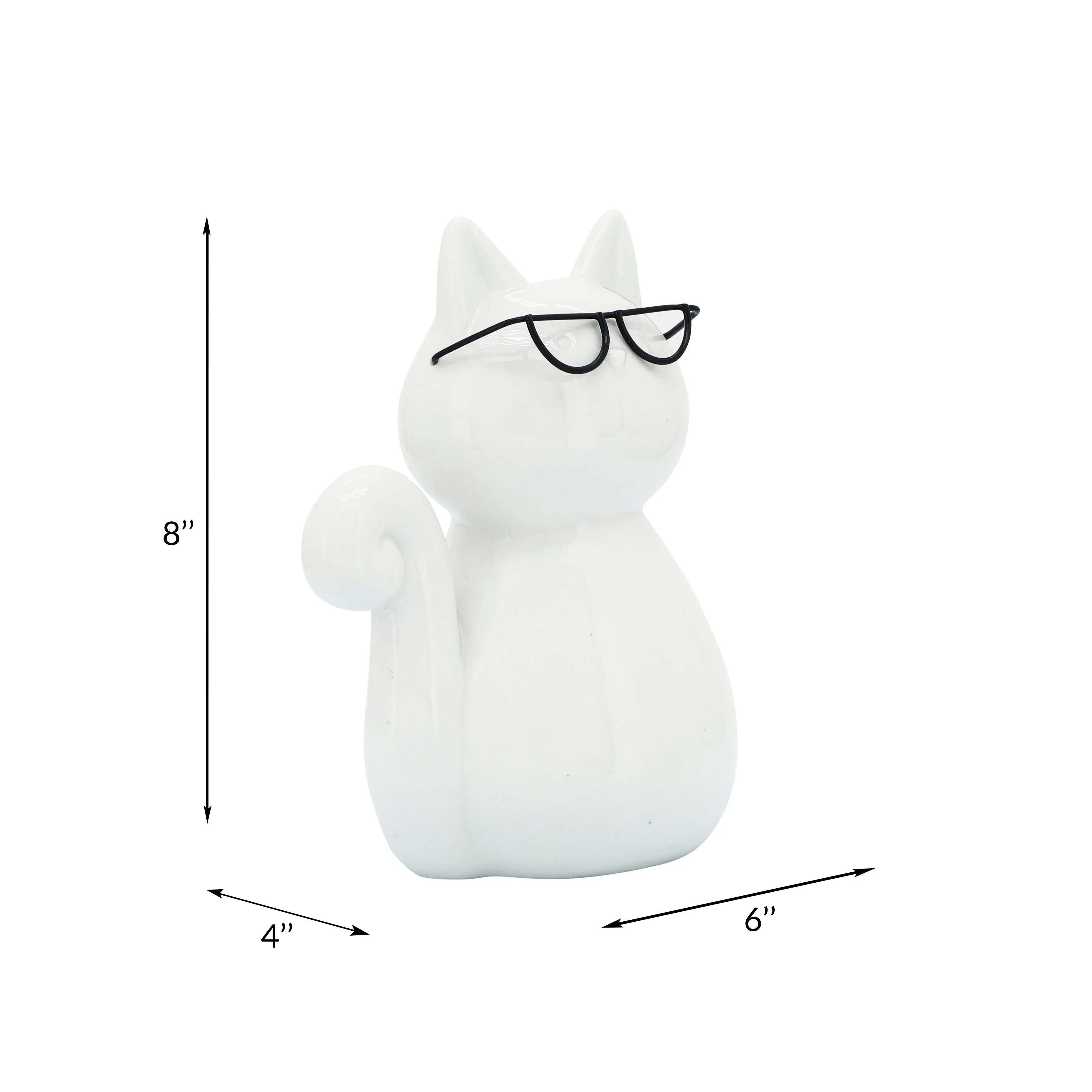 PORCELAIN, 8"H CAT W/ GLASSES, WHITE