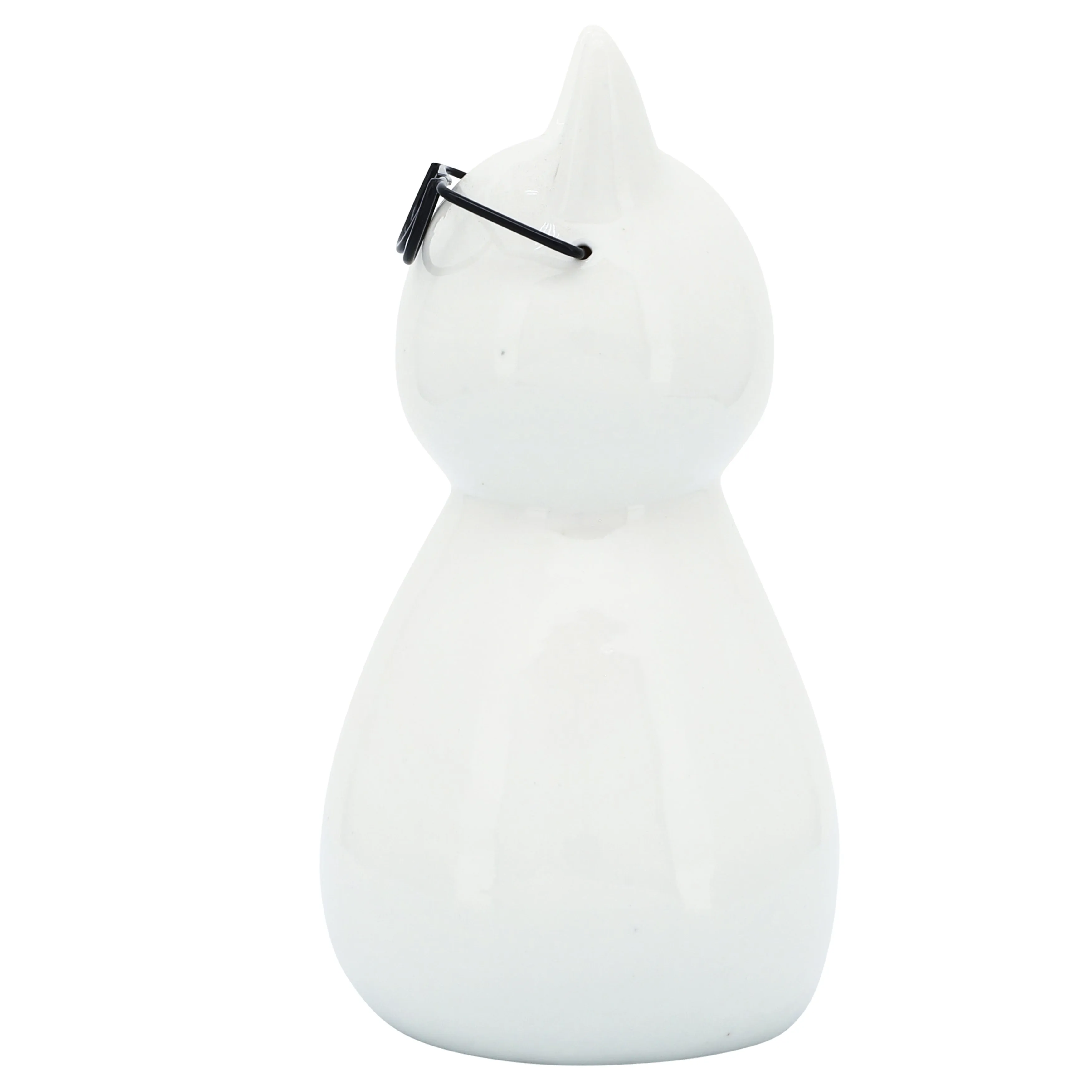 PORCELAIN, 8"H CAT W/ GLASSES, WHITE