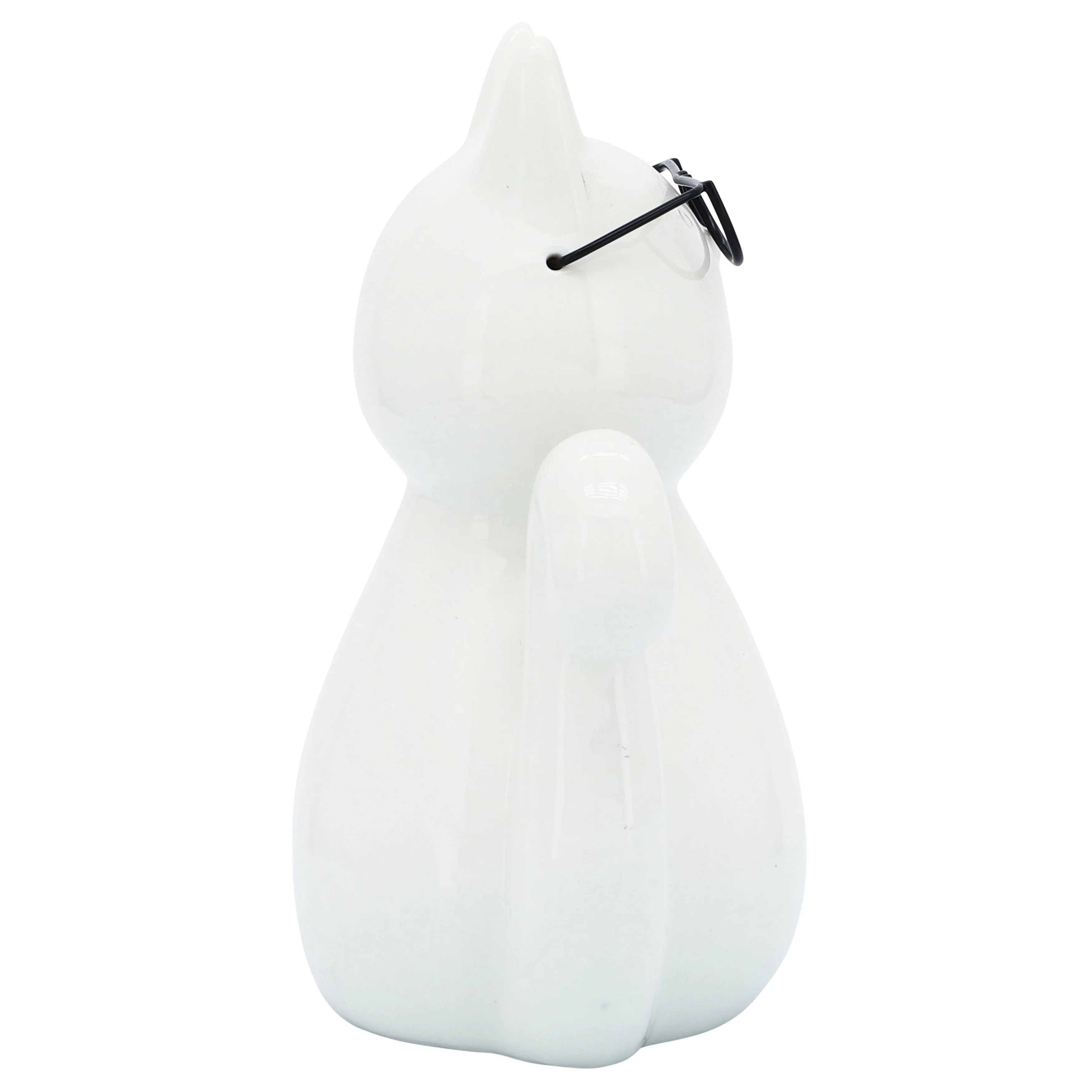 PORCELAIN, 8"H CAT W/ GLASSES, WHITE