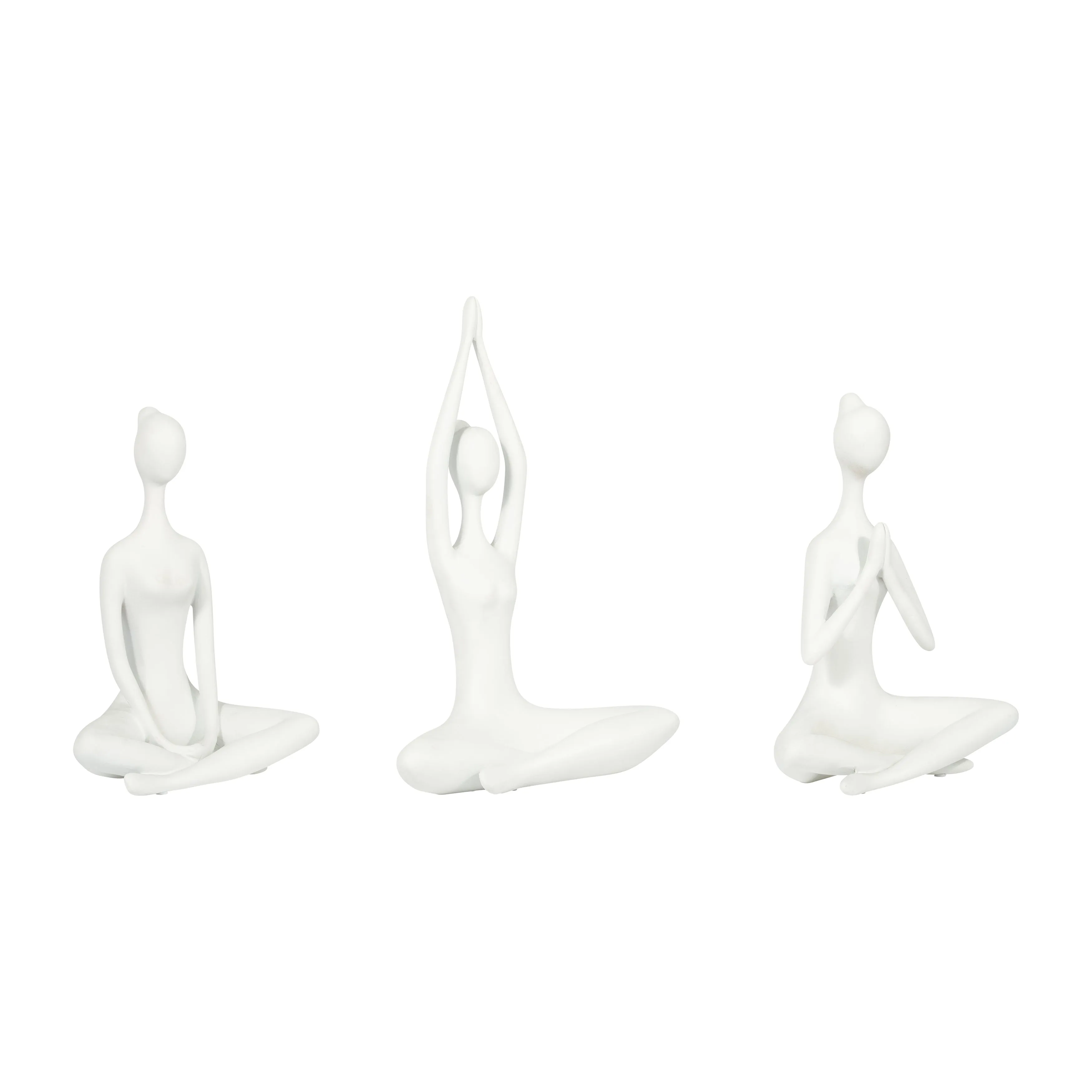 RESIN, S/3 10"H YOGA LADIES, WHT