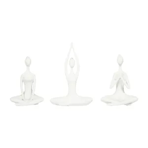 RESIN, S/3 10"H YOGA LADIES, WHT