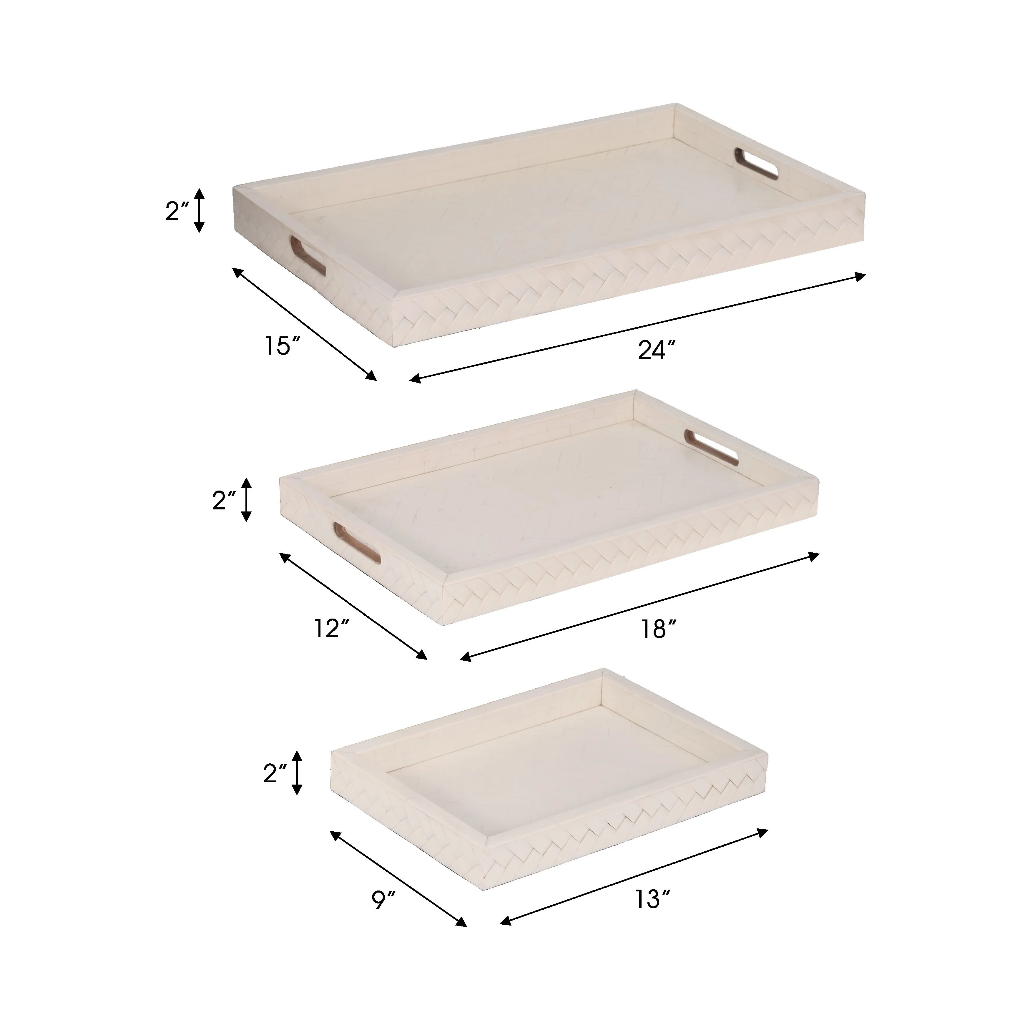 RESIN, S/3 13/18/24 WOVEN TRAYS, IVORY