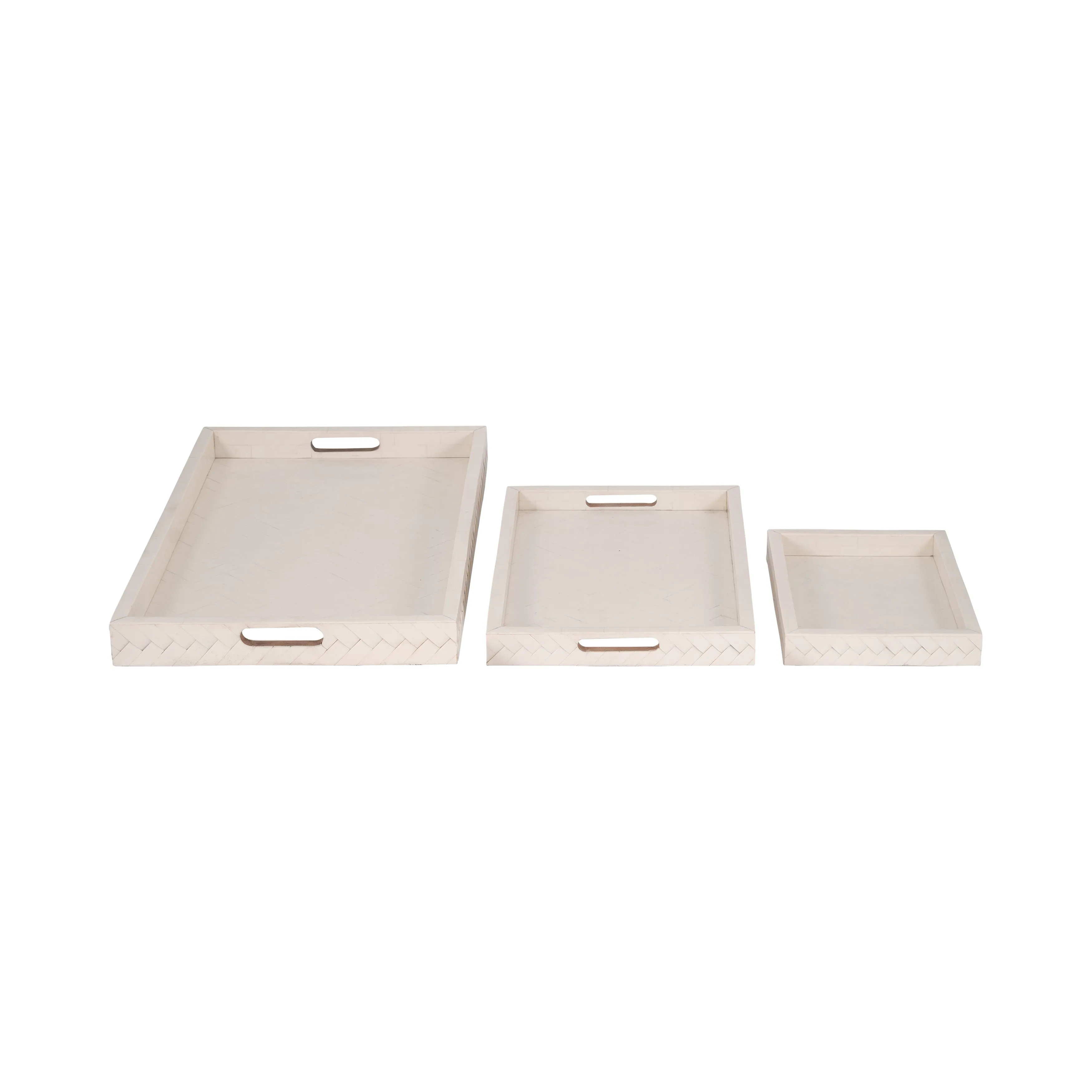 RESIN, S/3 13/18/24 WOVEN TRAYS, IVORY