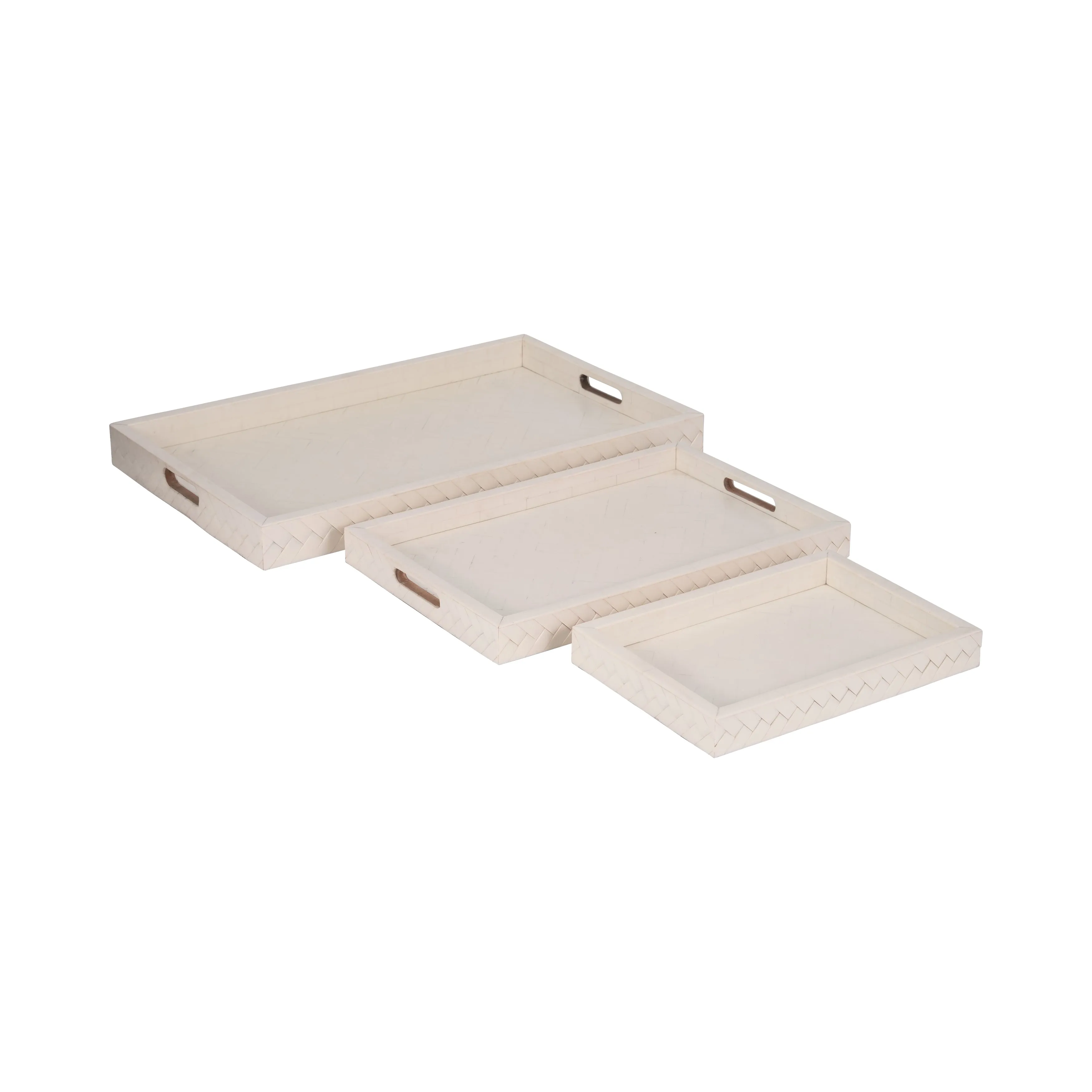 RESIN, S/3 13/18/24 WOVEN TRAYS, IVORY