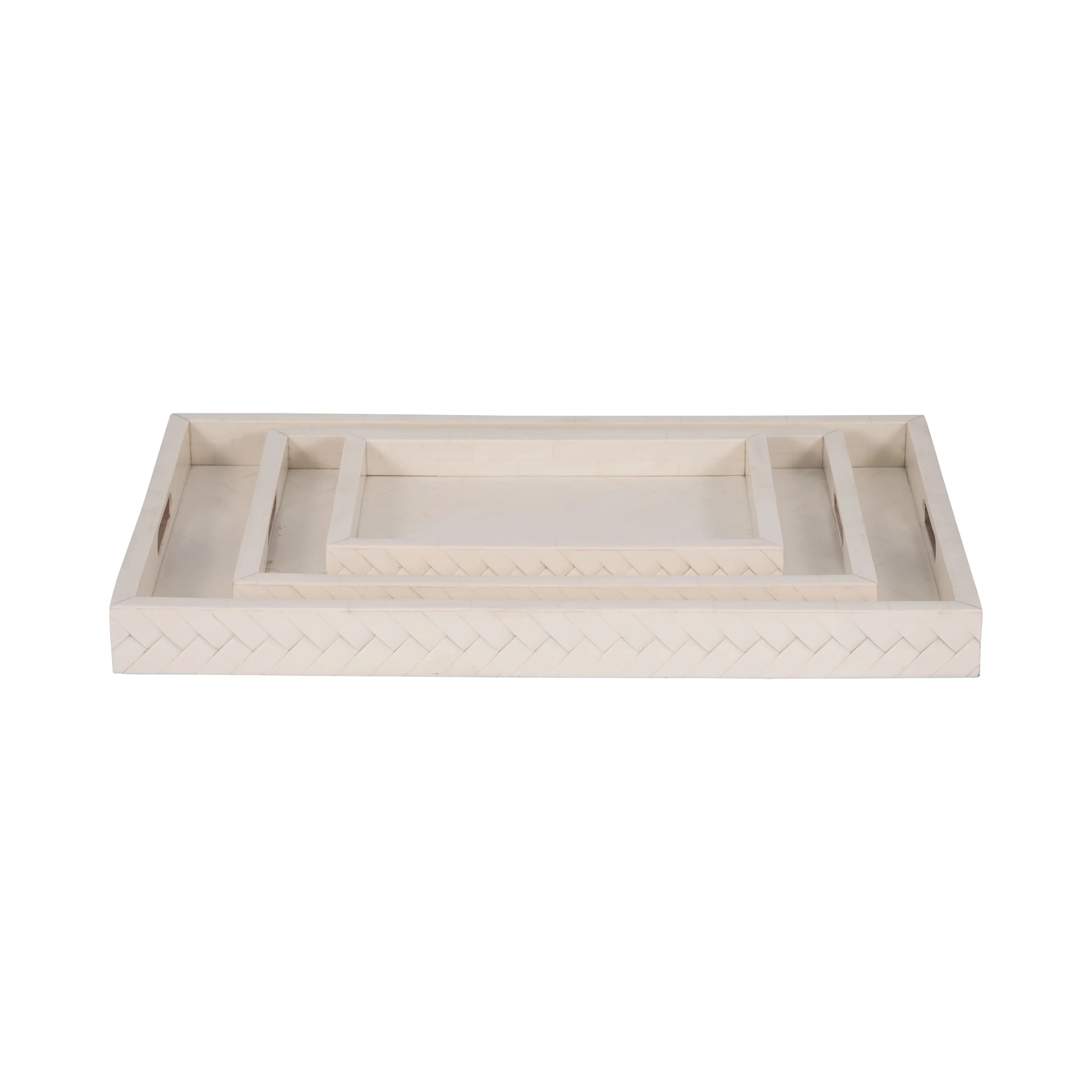 RESIN, S/3 13/18/24 WOVEN TRAYS, IVORY