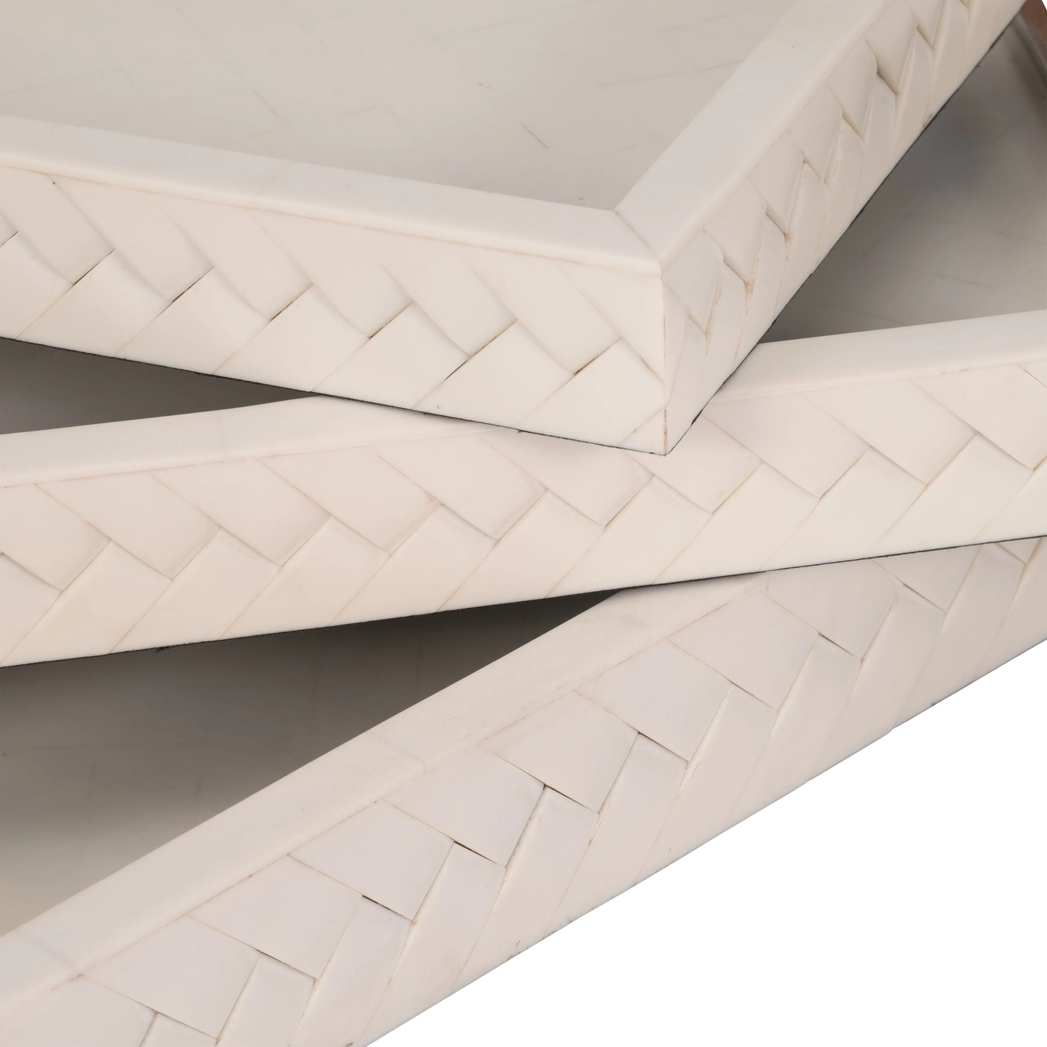 RESIN, S/3 13/18/24 WOVEN TRAYS, IVORY