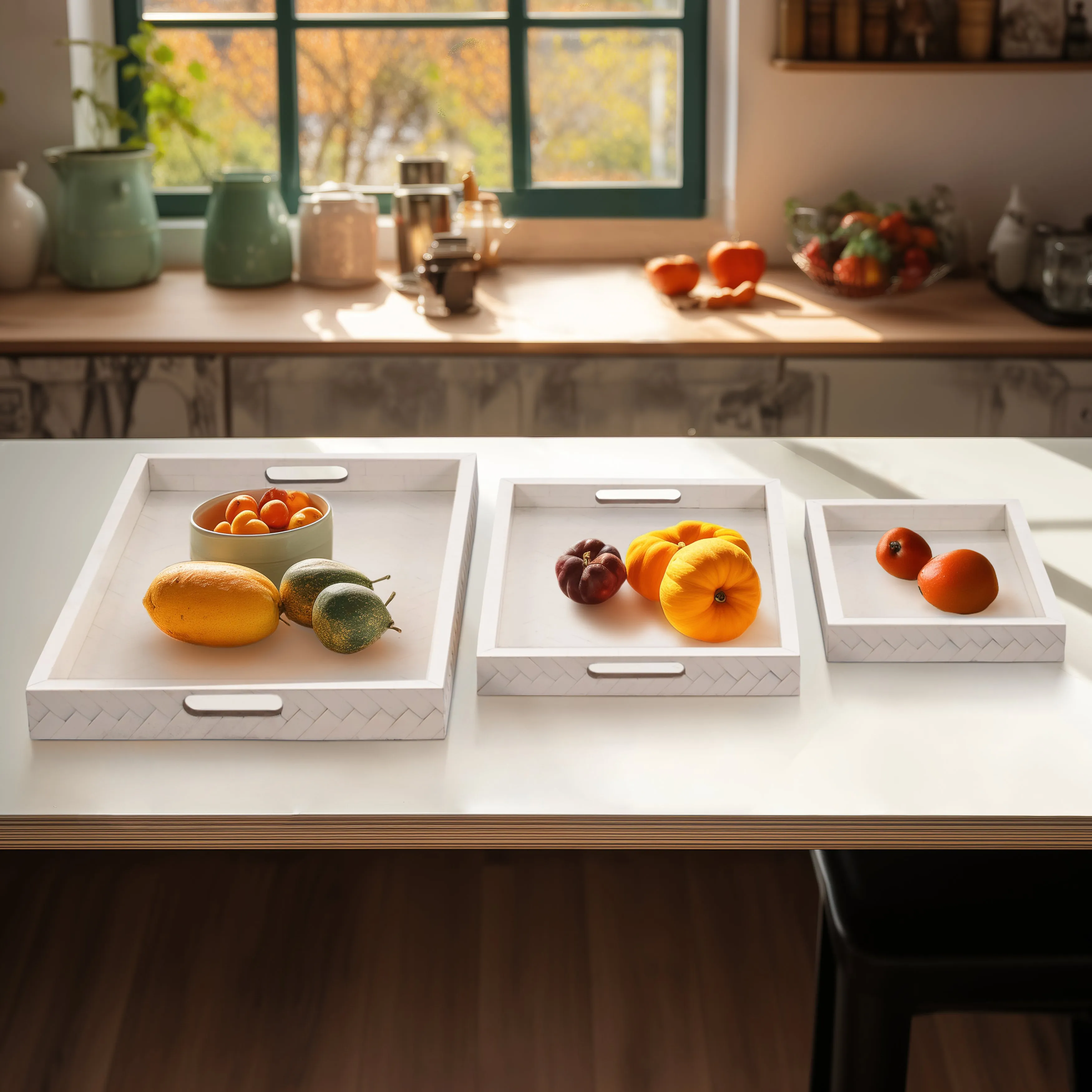 RESIN, S/3 13/18/24 WOVEN TRAYS, IVORY