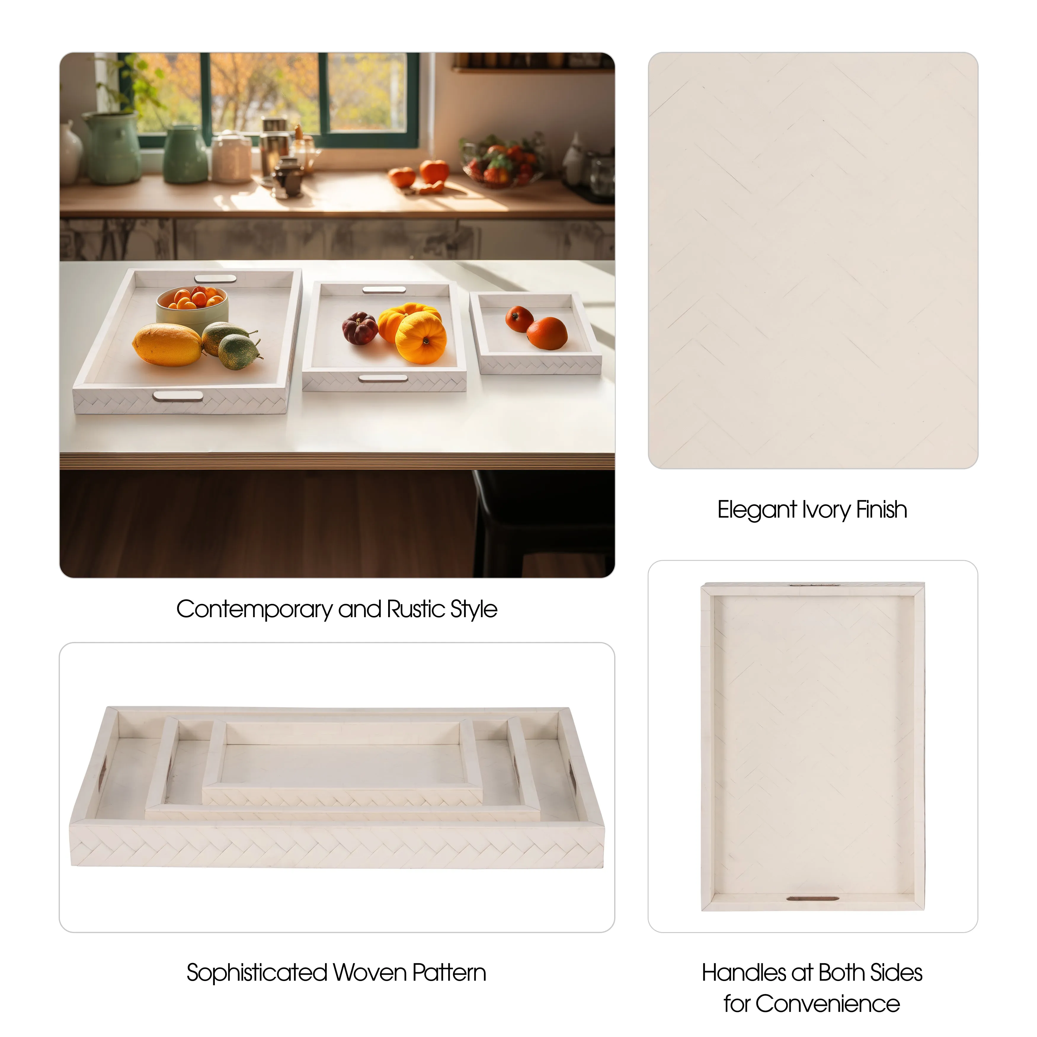 RESIN, S/3 13/18/24 WOVEN TRAYS, IVORY