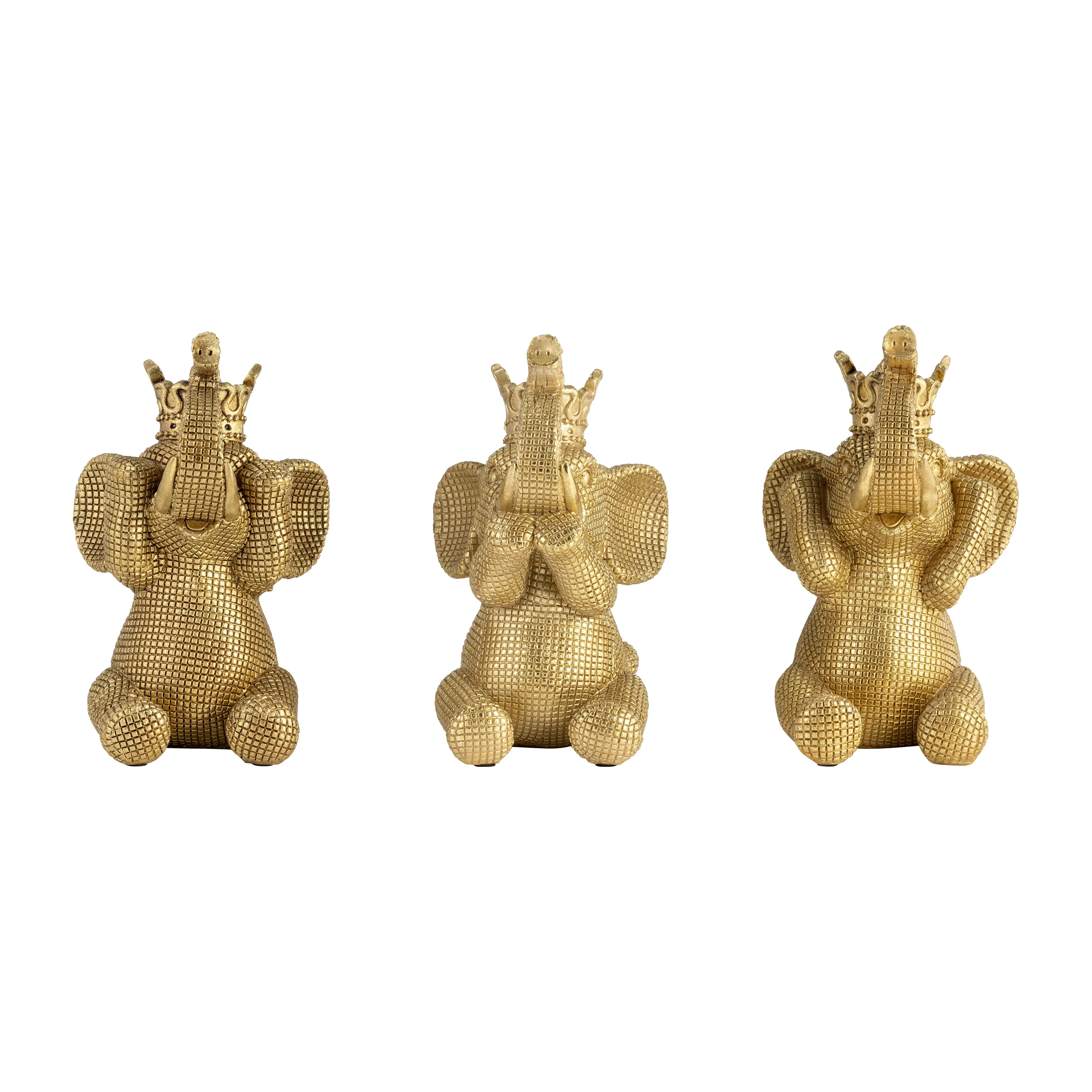 RESIN, S/3 8" NO EVIL ELEPHANTS, GOLD
