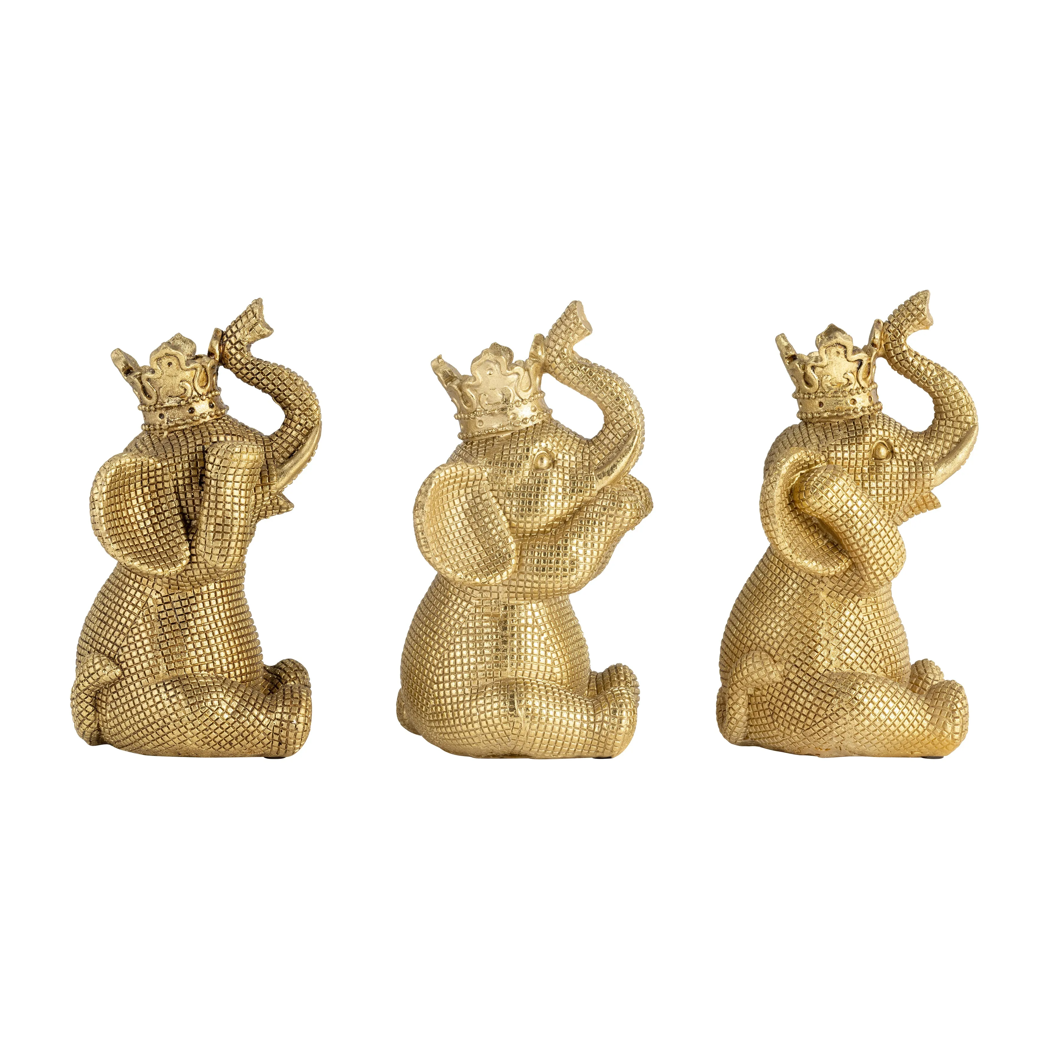 RESIN, S/3 8" NO EVIL ELEPHANTS, GOLD