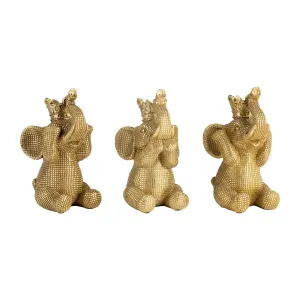 RESIN, S/3 8" NO EVIL ELEPHANTS, GOLD