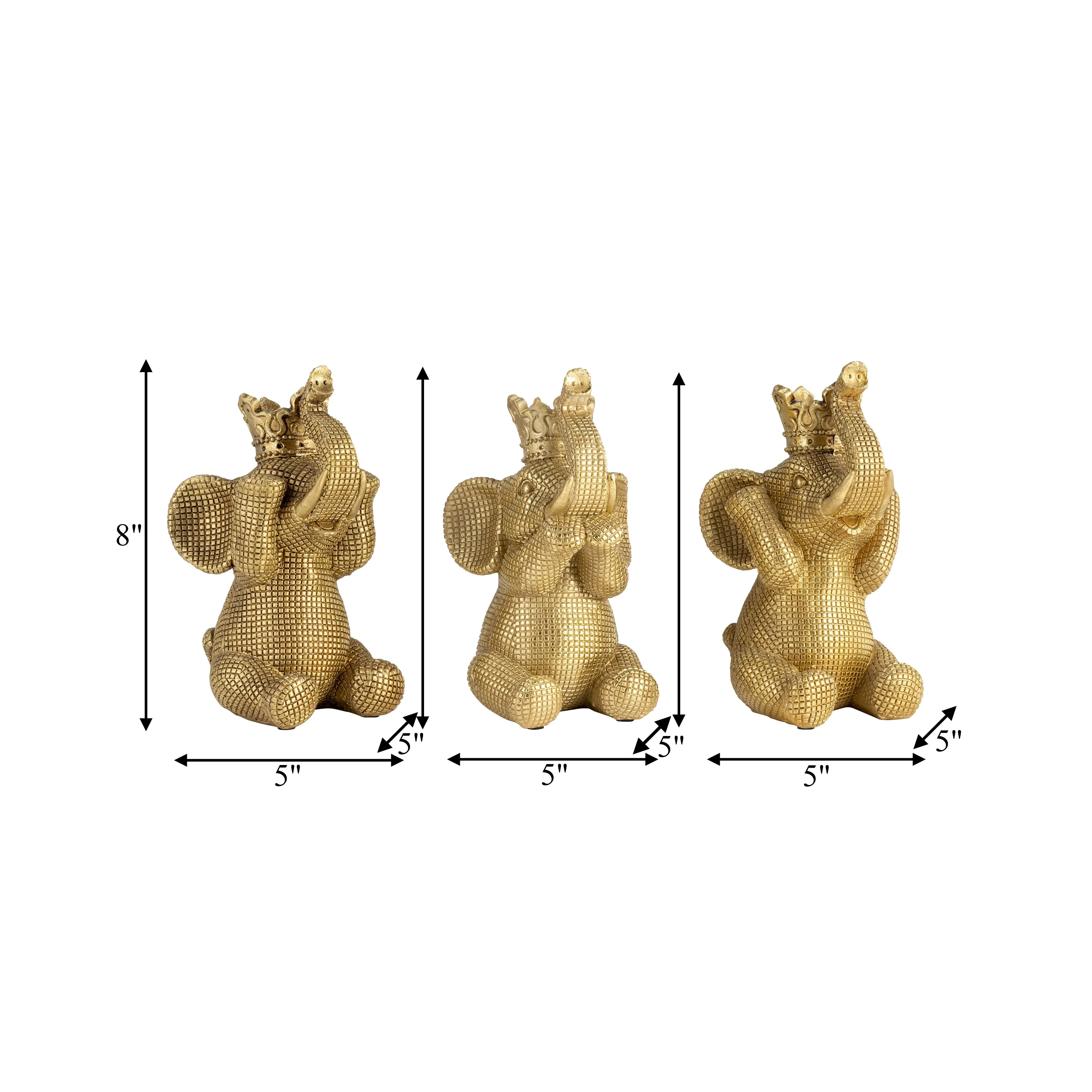 RESIN, S/3 8" NO EVIL ELEPHANTS, GOLD