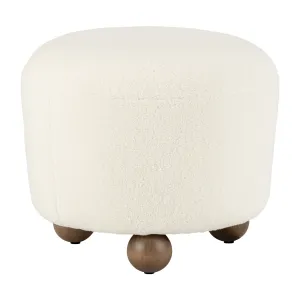 Round Ottoman W/ Ball Feet, Beige