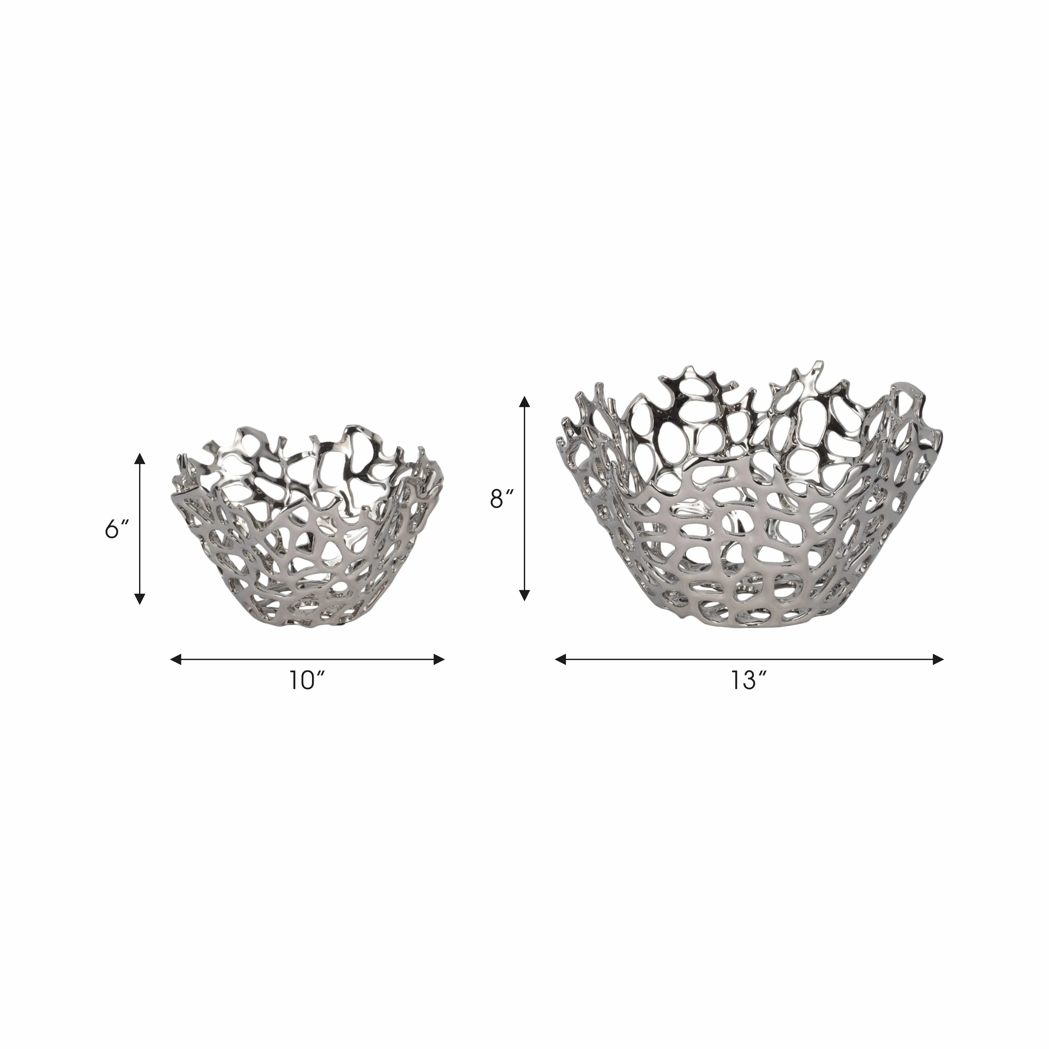 S/2 10/13" Steffi Silver Ceramic Bowls