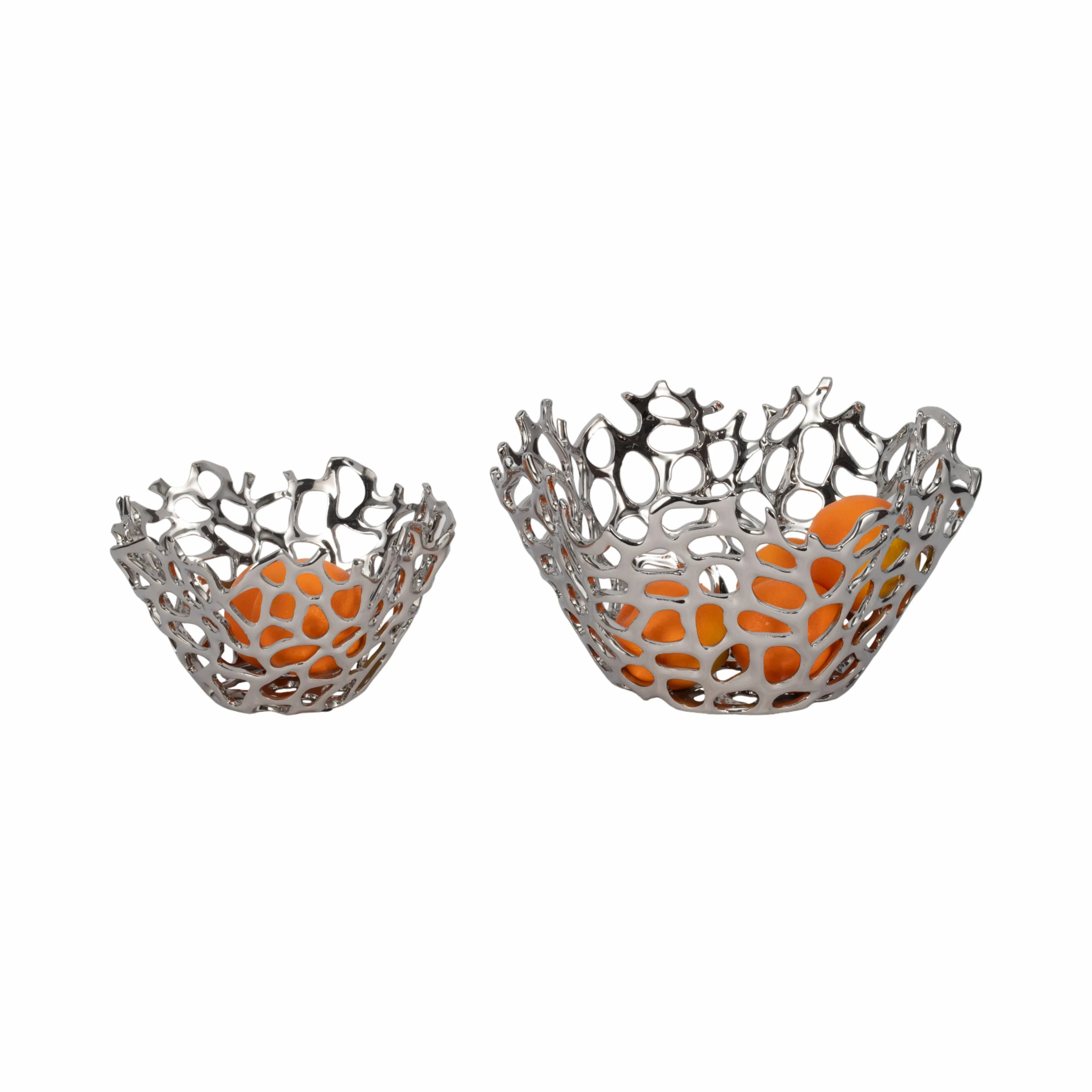 S/2 10/13" Steffi Silver Ceramic Bowls
