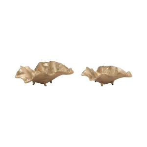 S/2 12/14" Delia Gold Leaf Trays