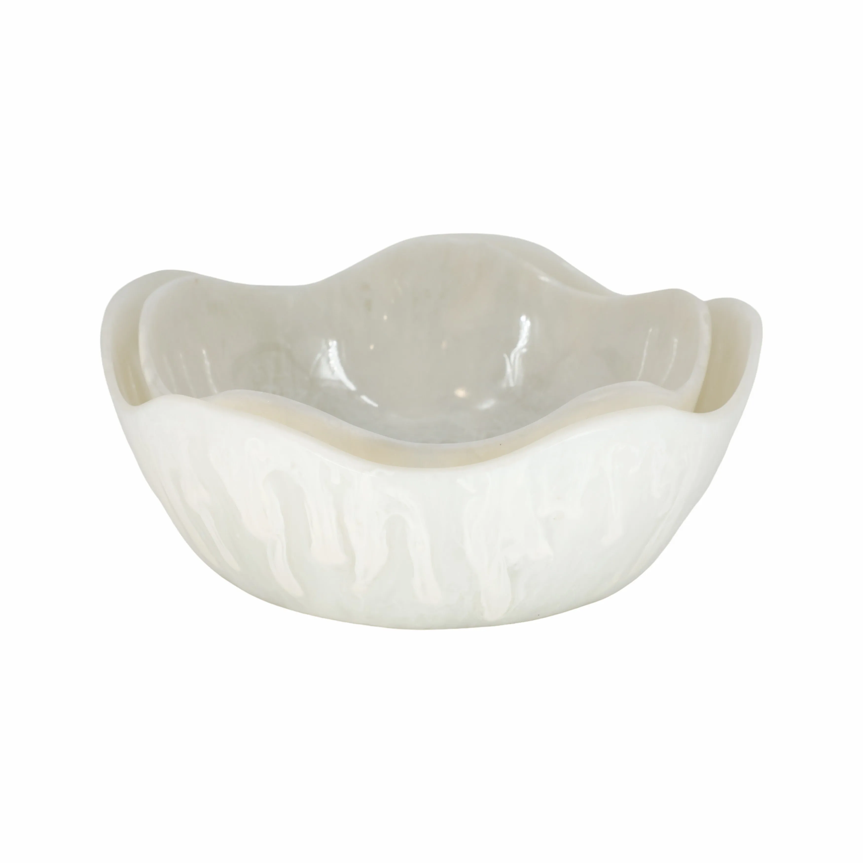 S/2 12/14" WAVY EDGED RESIN BOWLS, WHITE