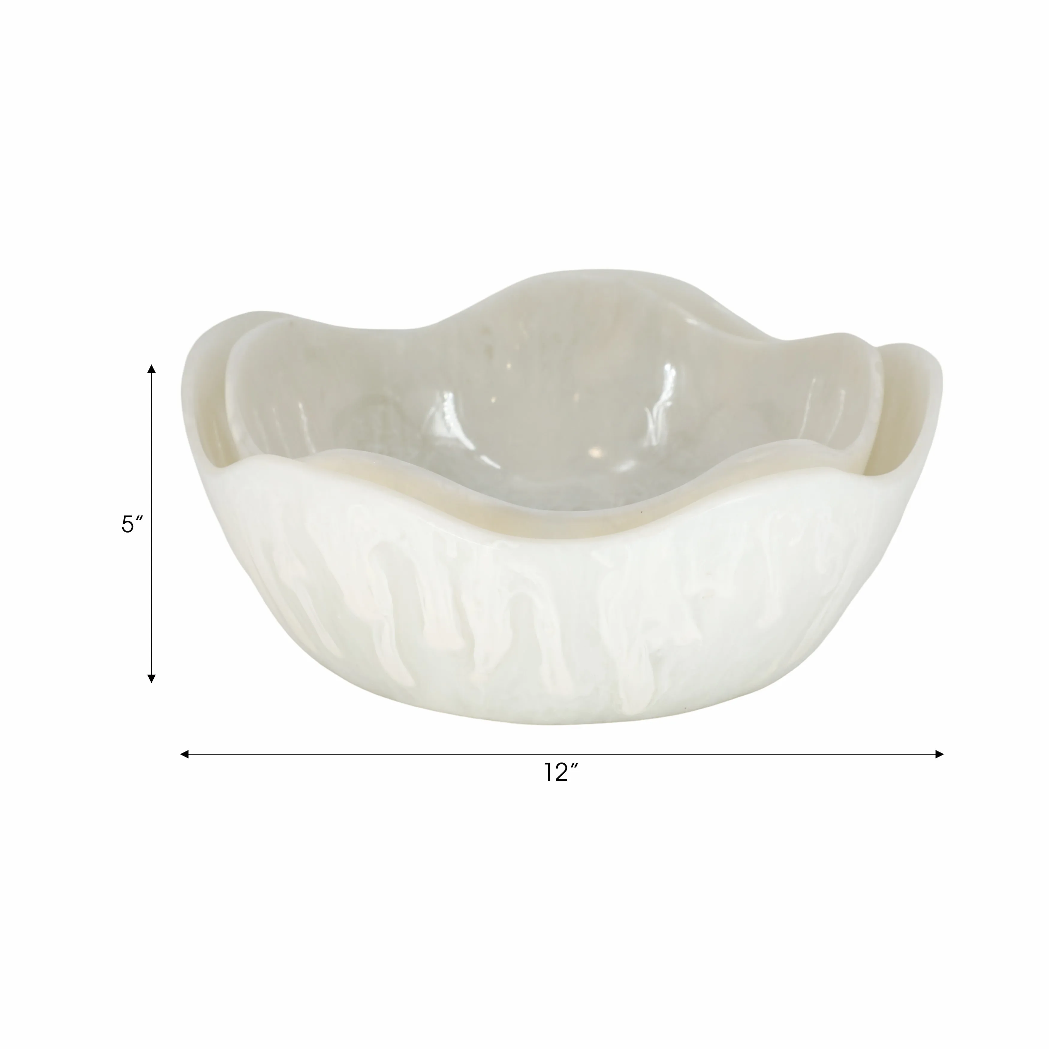 S/2 12/14" WAVY EDGED RESIN BOWLS, WHITE