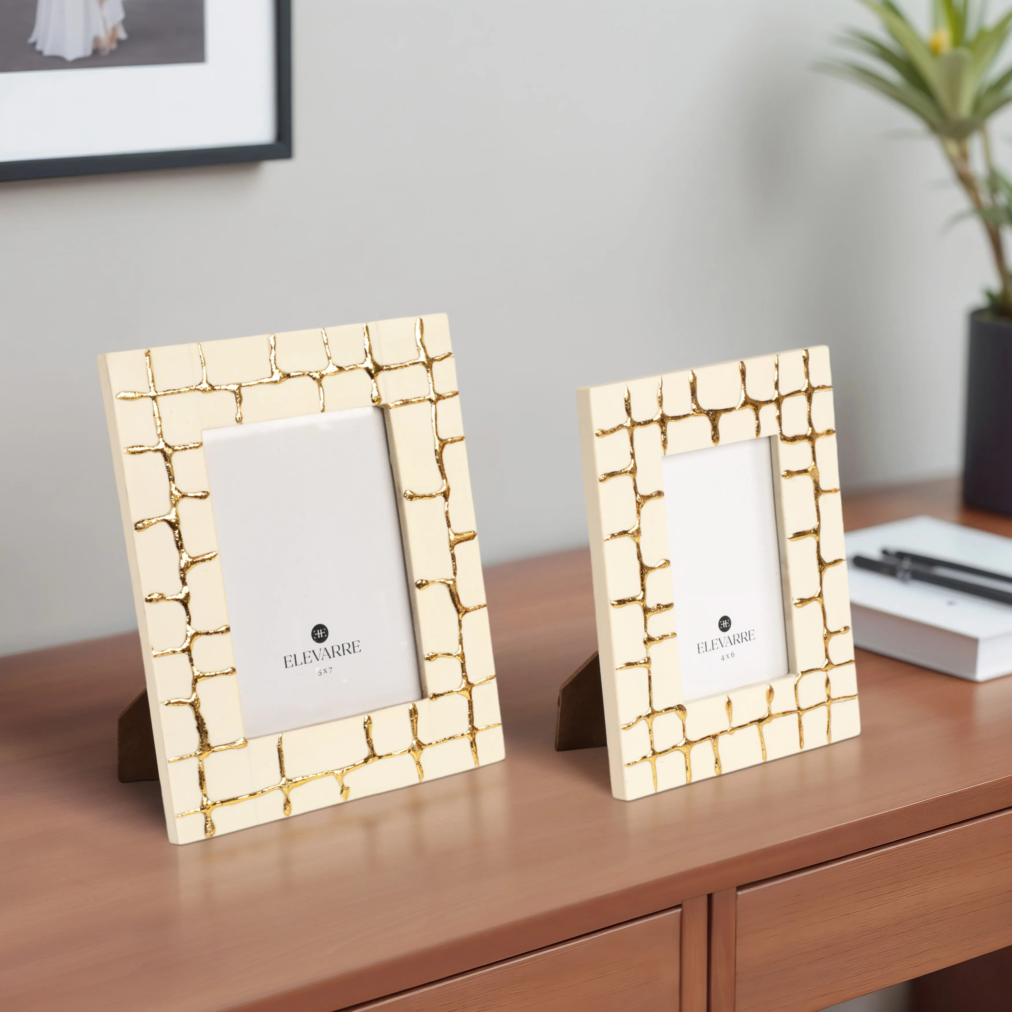 S/2 4/5" Gomez Gold Resin Photo Frames