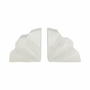S/2 5" Semi Circle Fluted Marble Bookends, White