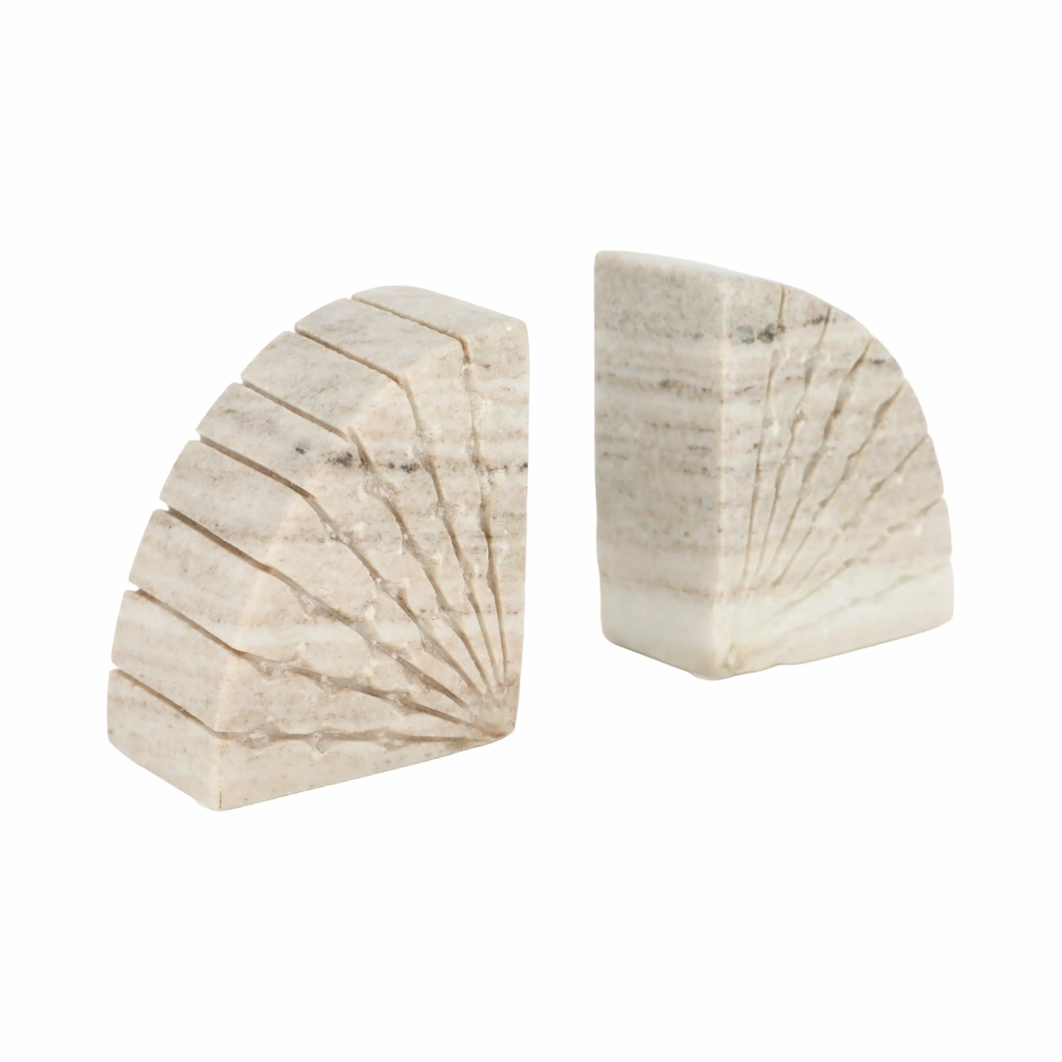 S/2 5" Semi Circle Onyx Marble Bookends, Tan