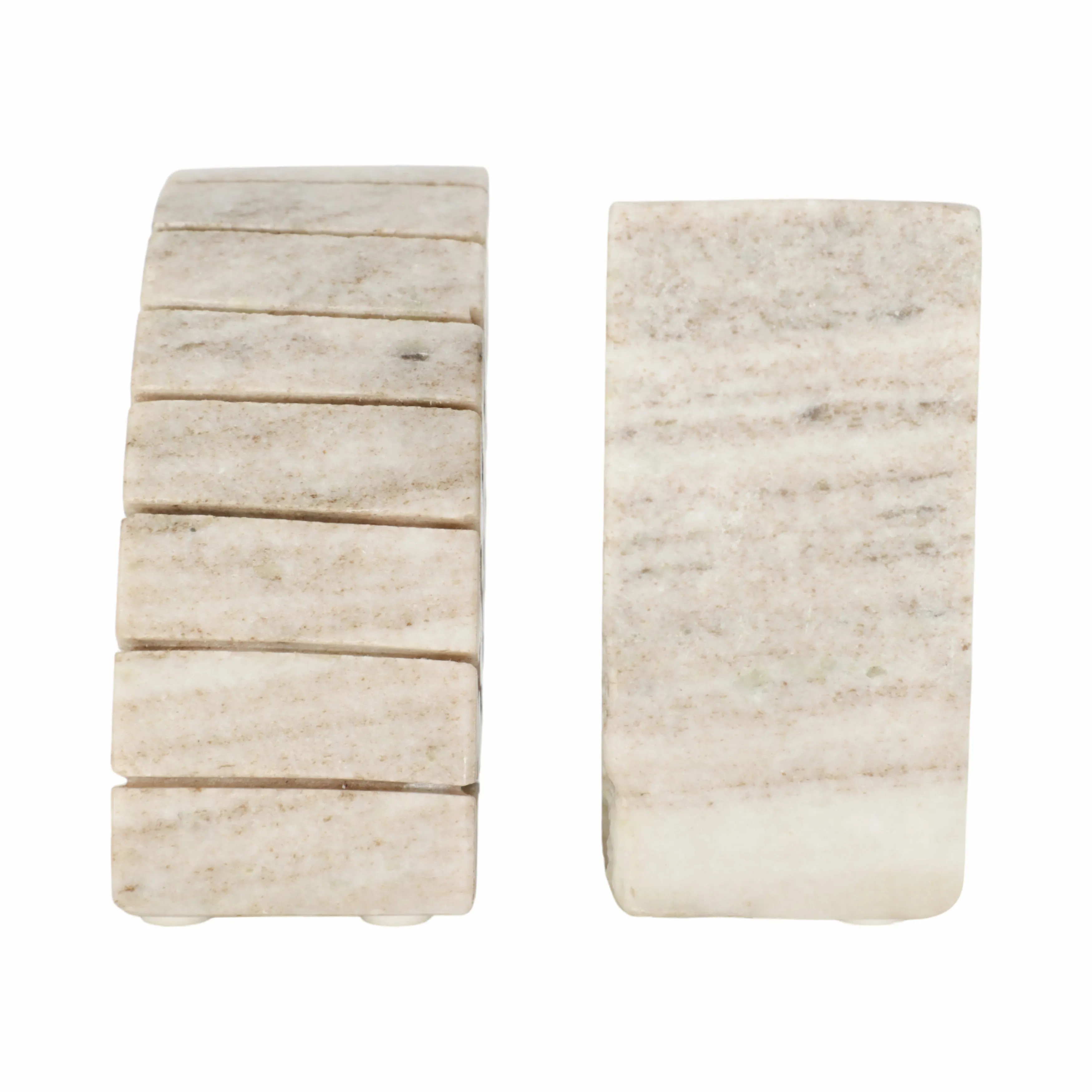 S/2 5" Semi Circle Onyx Marble Bookends, Tan