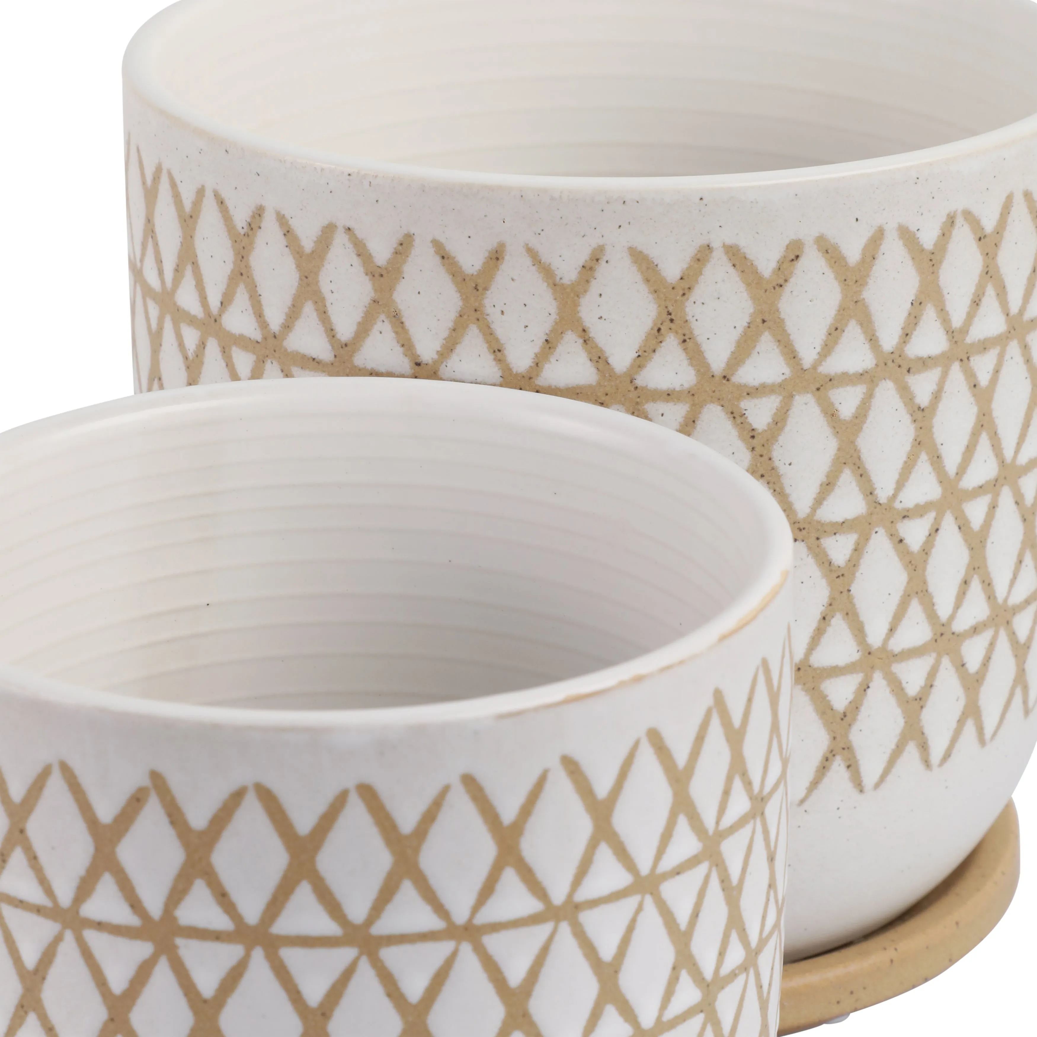 S/2 6/8" Criss/cross Planter W/ Saucer, Beige