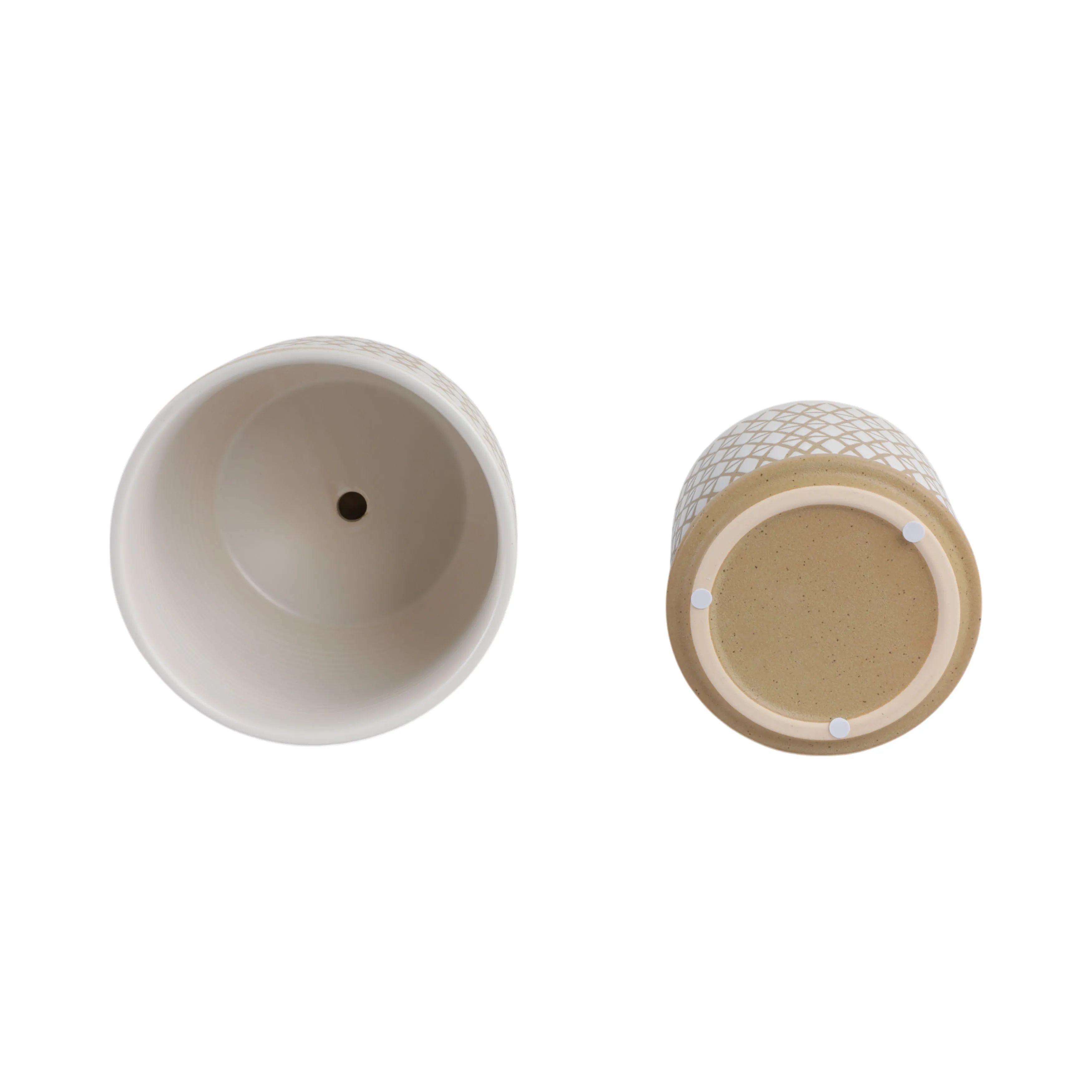 S/2 6/8" Criss/cross Planter W/ Saucer, Beige