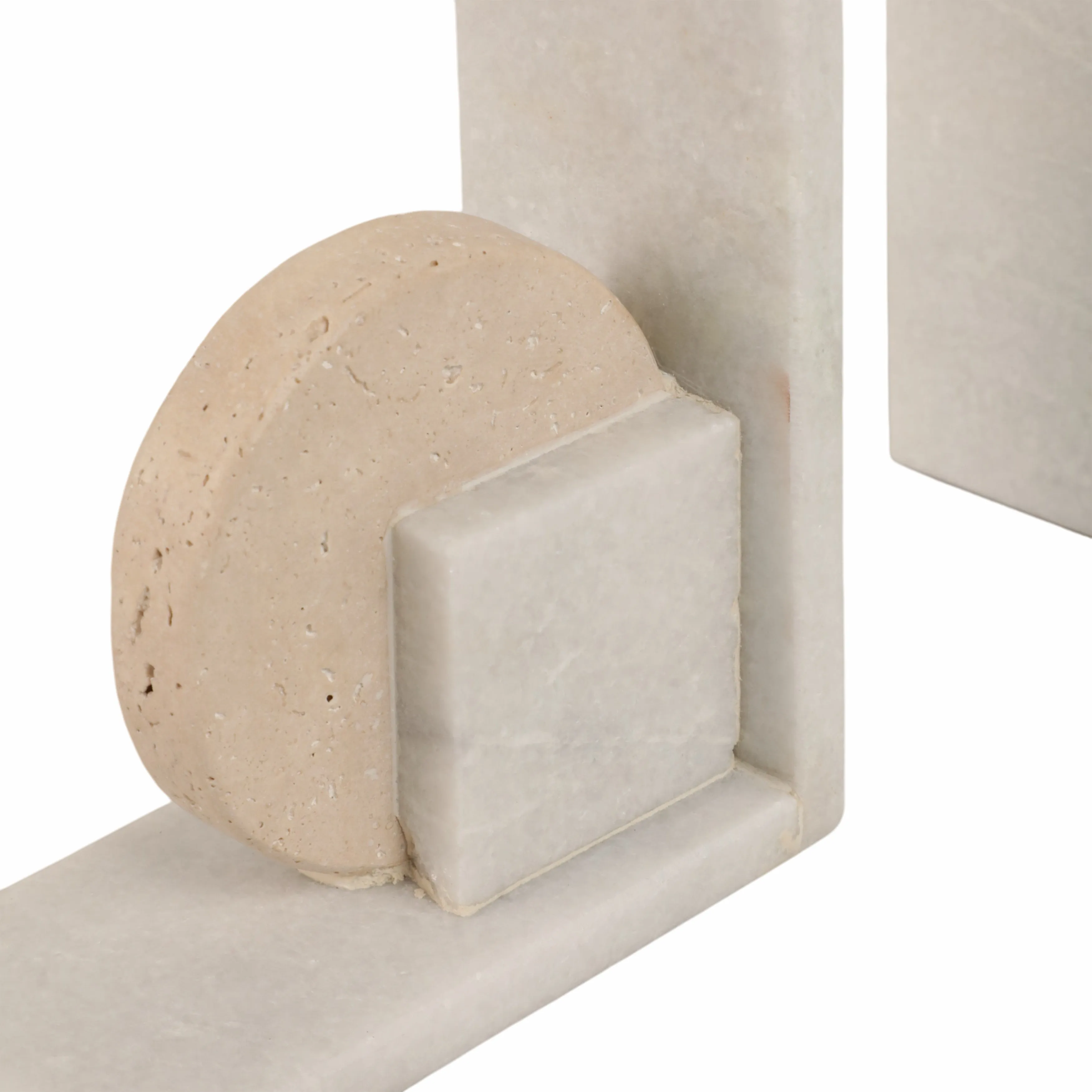 S/2 6" Geometric Travertine & Marble Bookends, Mul