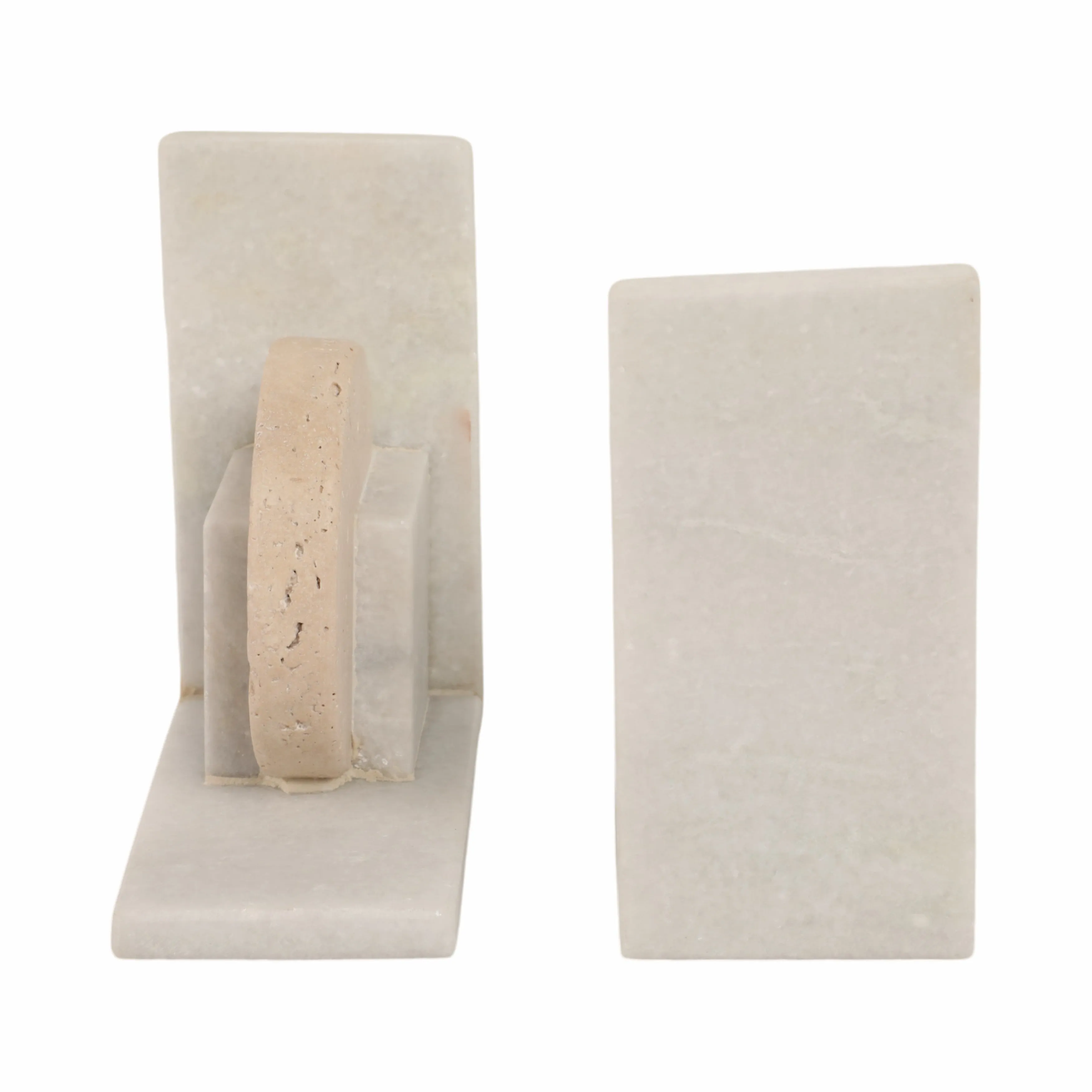 S/2 6" Geometric Travertine & Marble Bookends, Mul