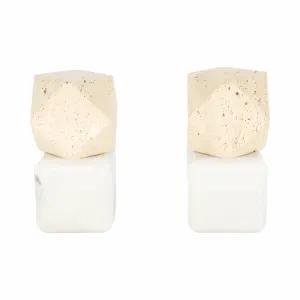 S/2 6" Marble Bookends W/ Travertine Hex Orb, Tan/