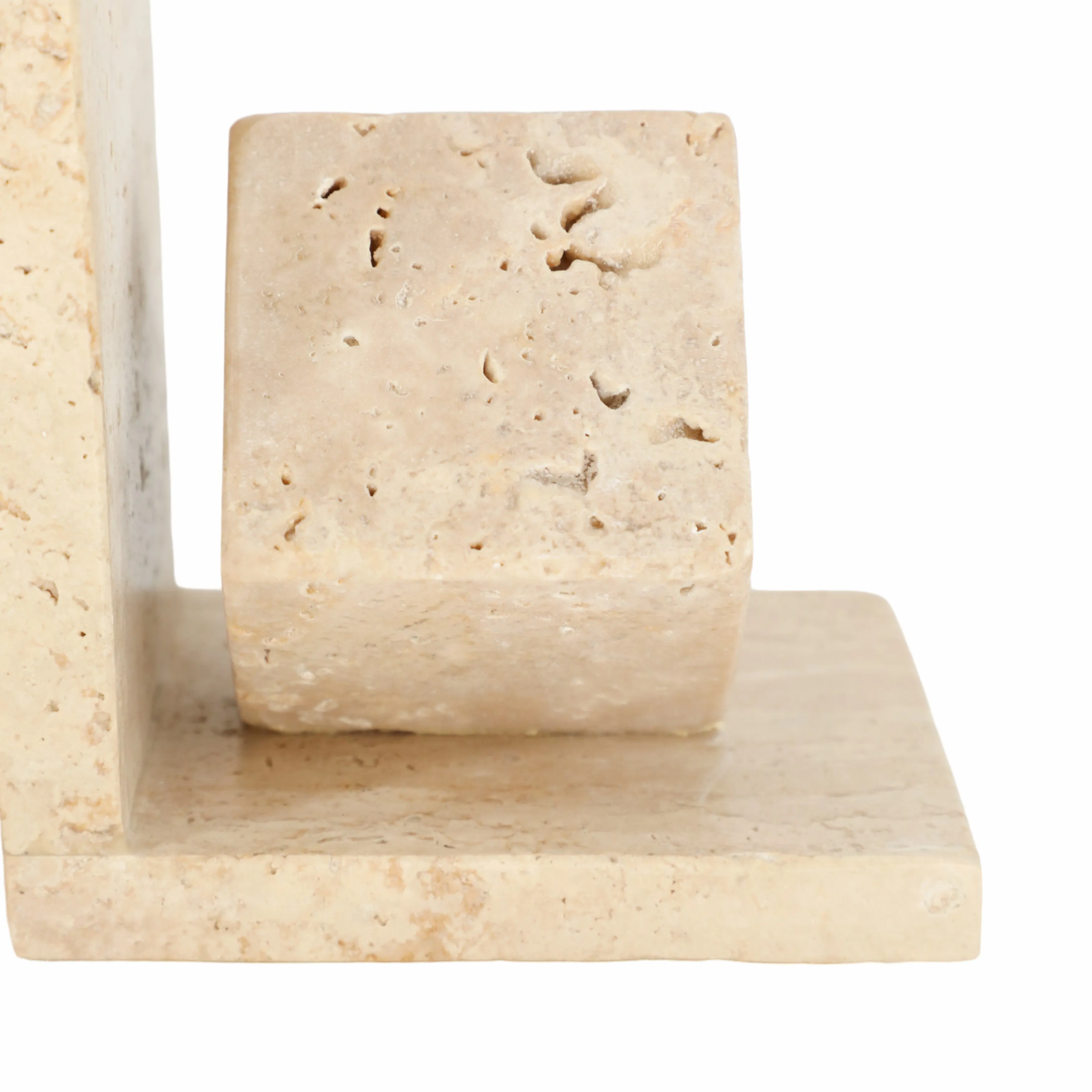 S/2 6" Travertine Cube On Base Bookends, Tan