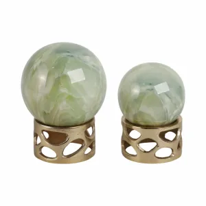 S/2 7/8" Anoka Green Marbled Sphere Statuary