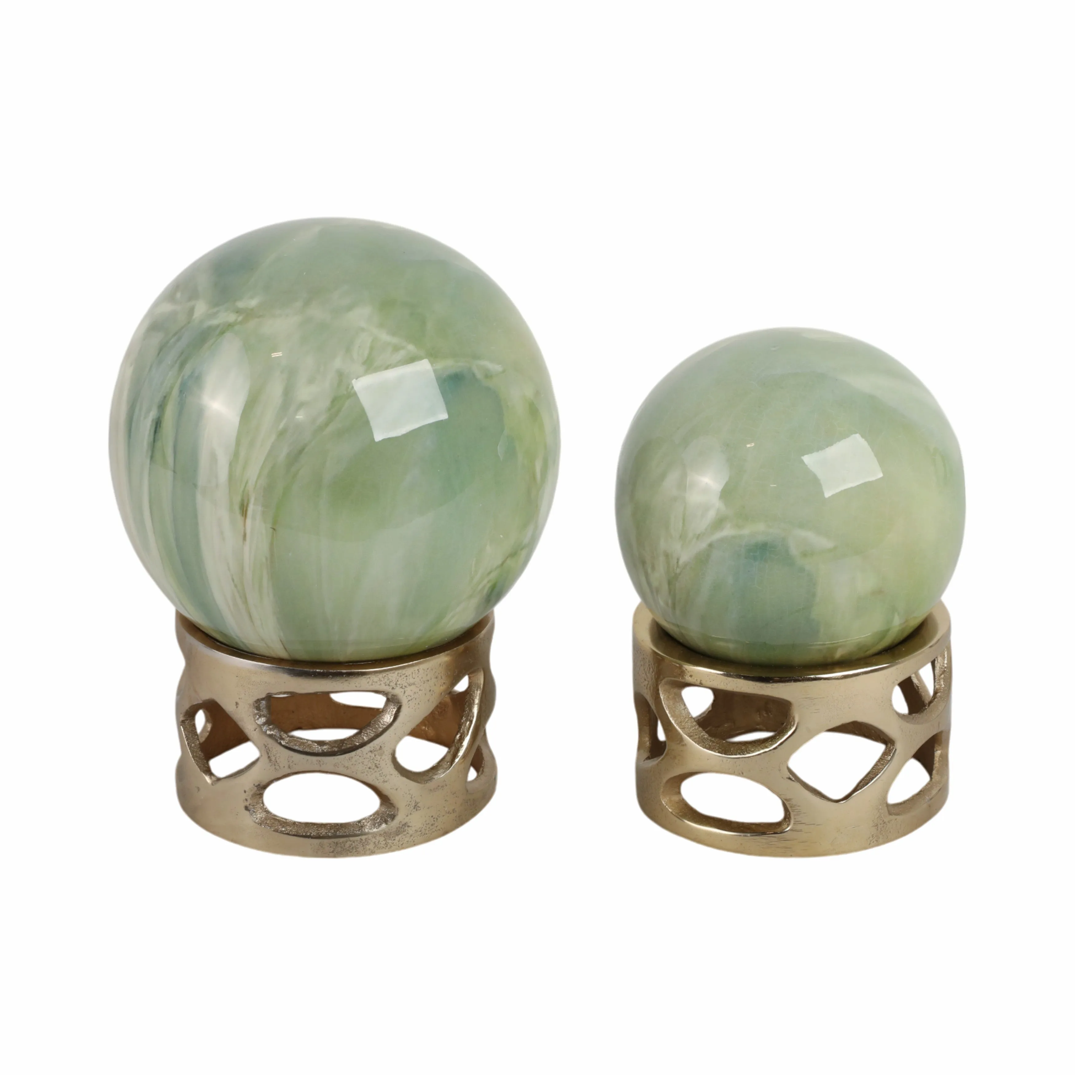 S/2 7/8" Anoka Green Marbled Sphere Statuary
