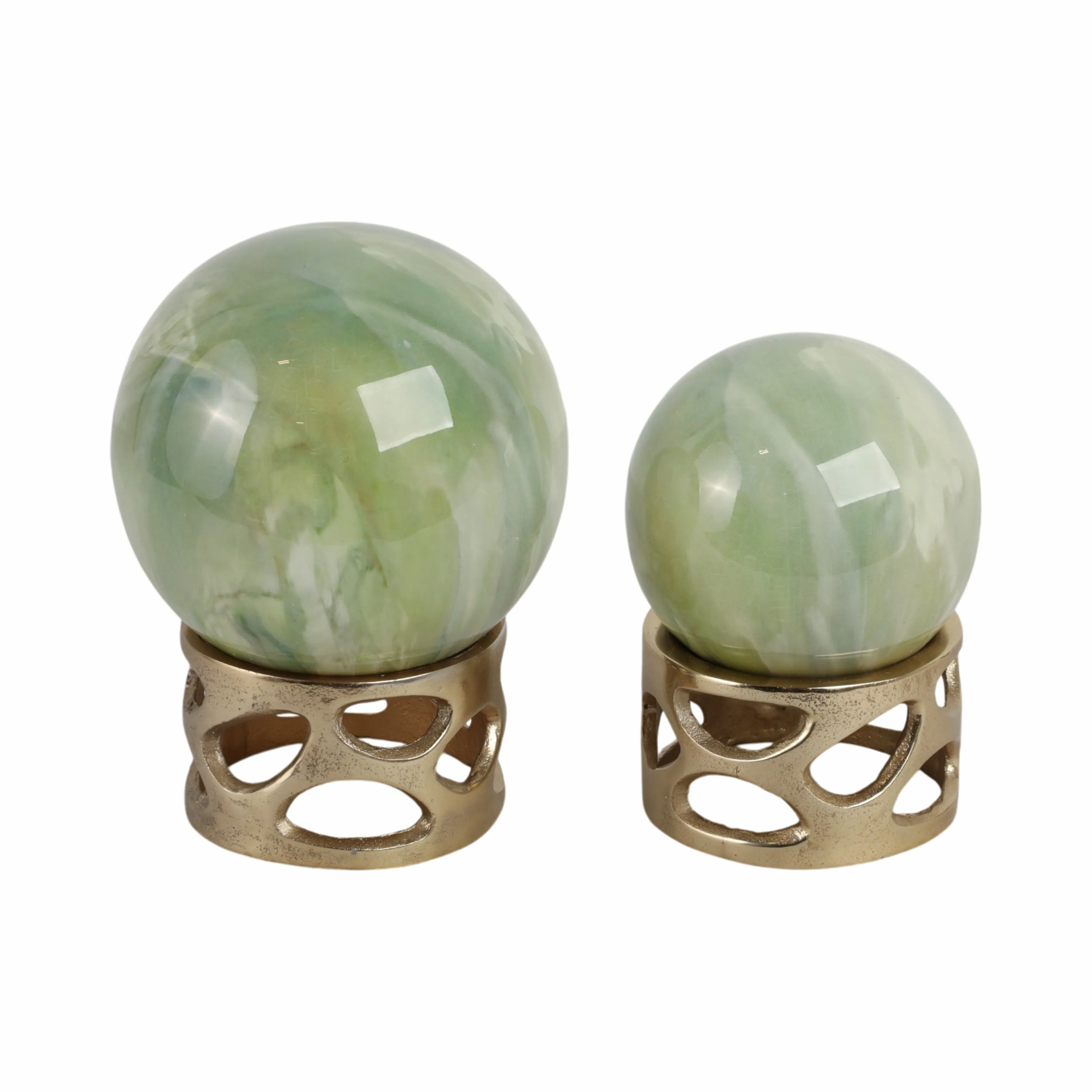 S/2 7/8" Anoka Green Marbled Sphere Statuary