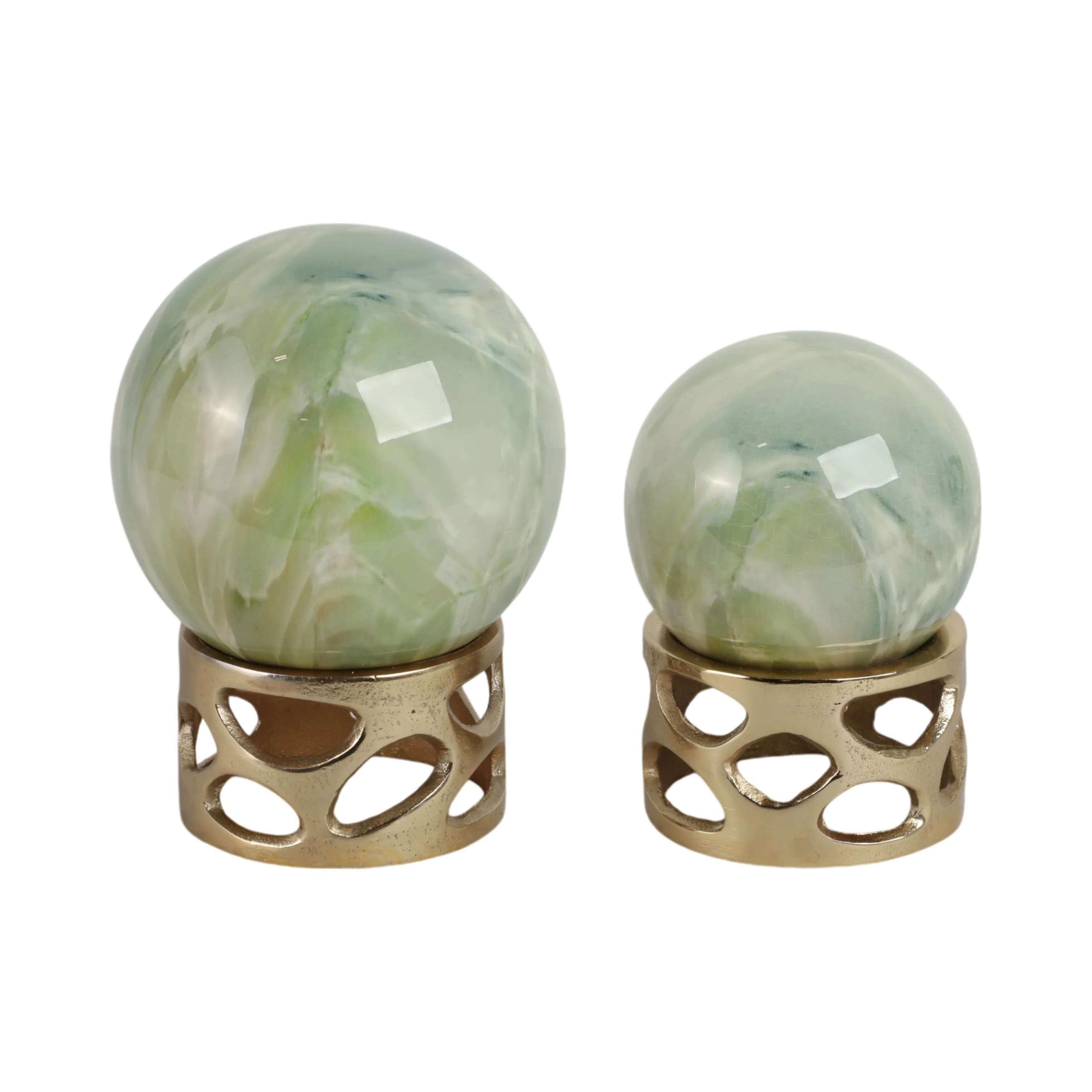 S/2 7/8" Anoka Green Marbled Sphere Statuary