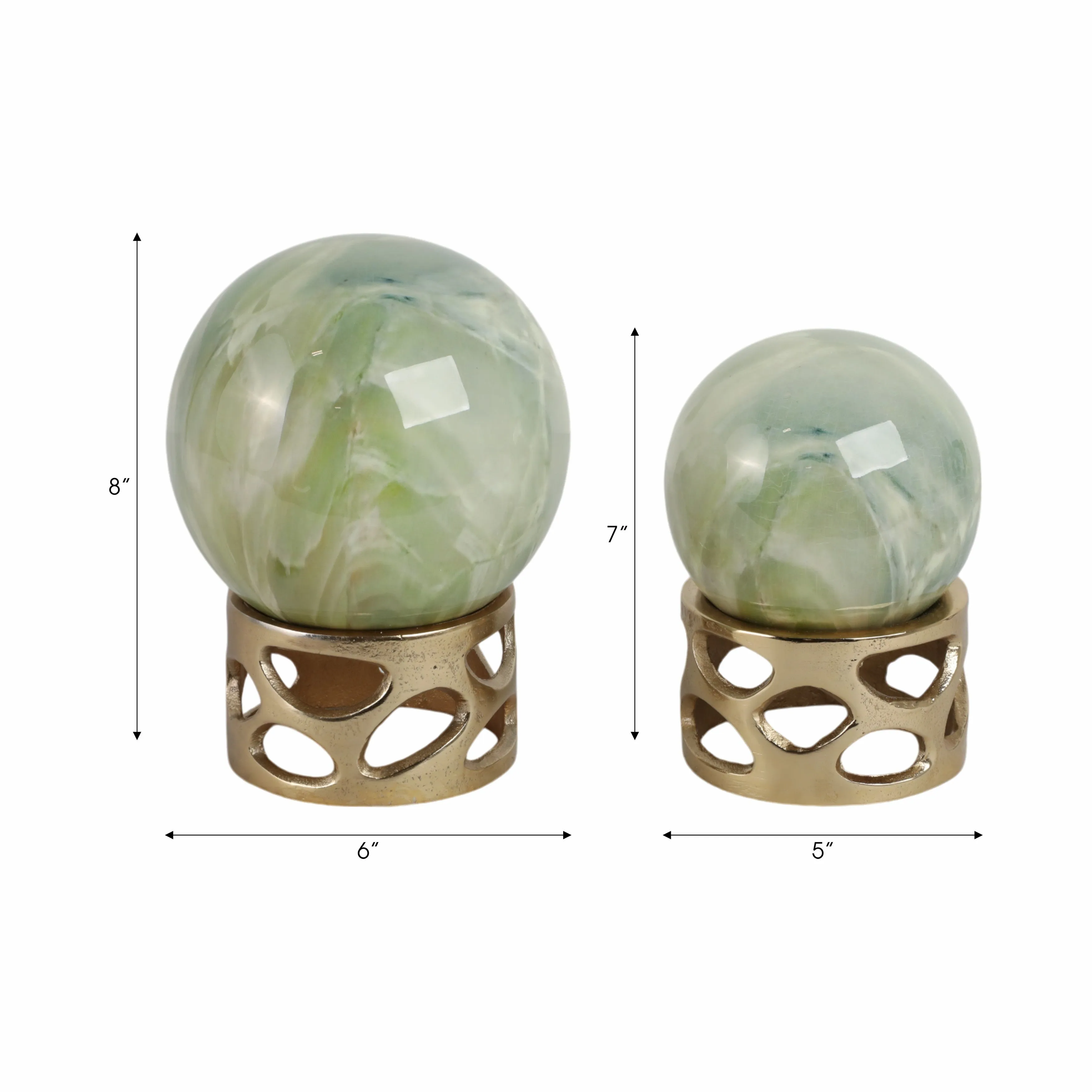 S/2 7/8" Anoka Green Marbled Sphere Statuary