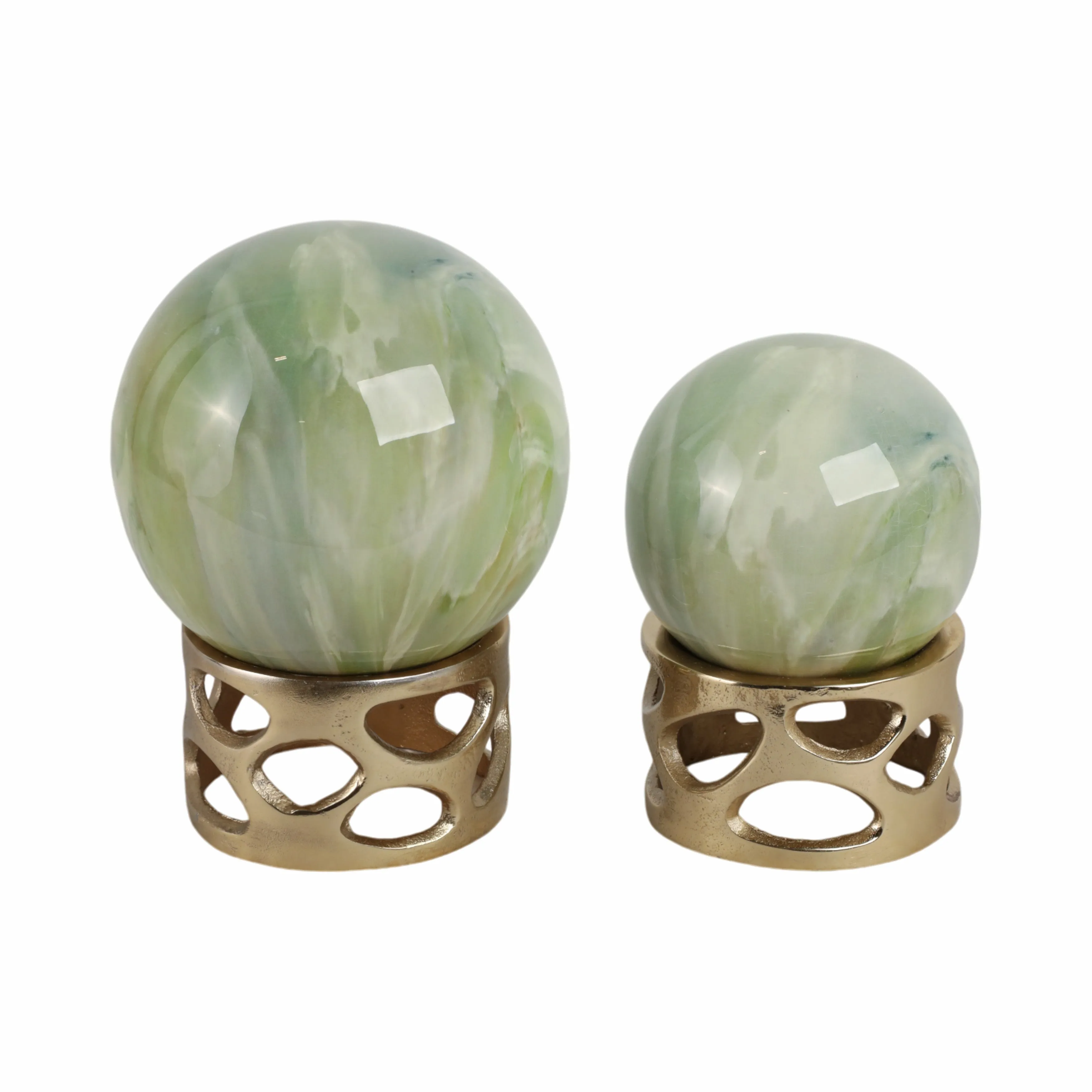 S/2 7/8" Anoka Green Marbled Sphere Statuary